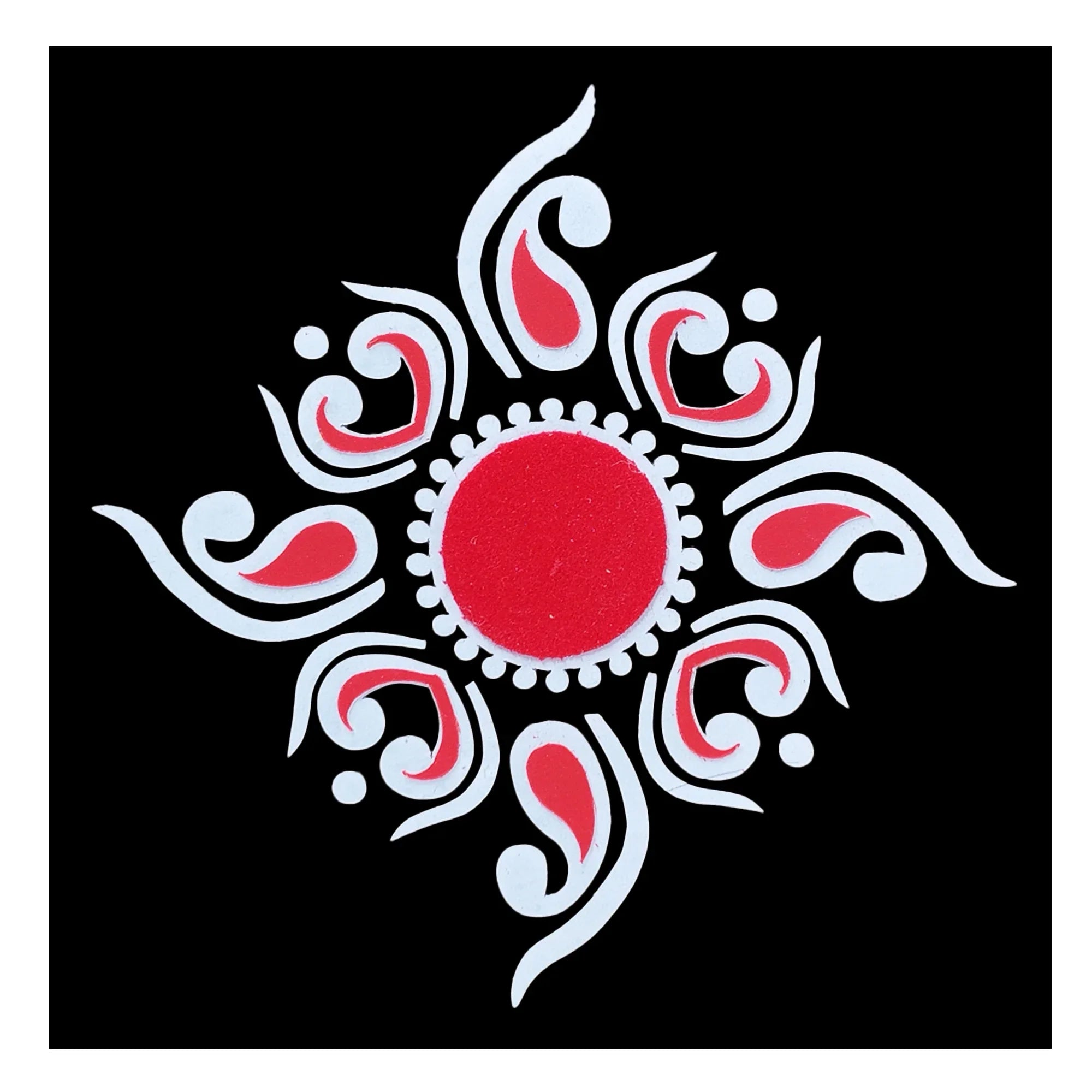 Comet Busters red round bindi with white and red paisley swirl hand decoration sticker pack