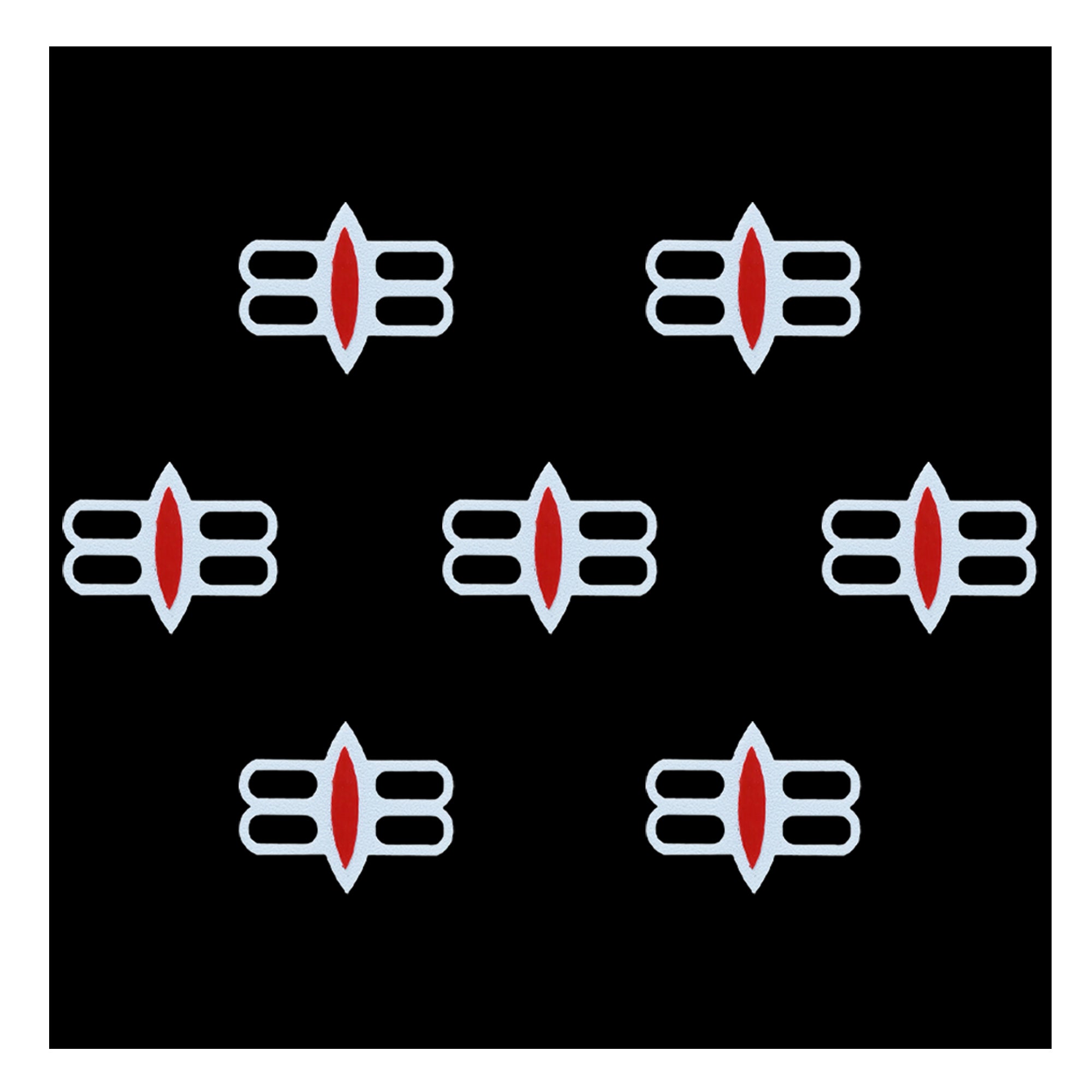 Comet Busters red and white Tripund-style tilak bindi with three horizontal white lines and a central red vertical mark, arranged on a display card for a traditional devotional look.