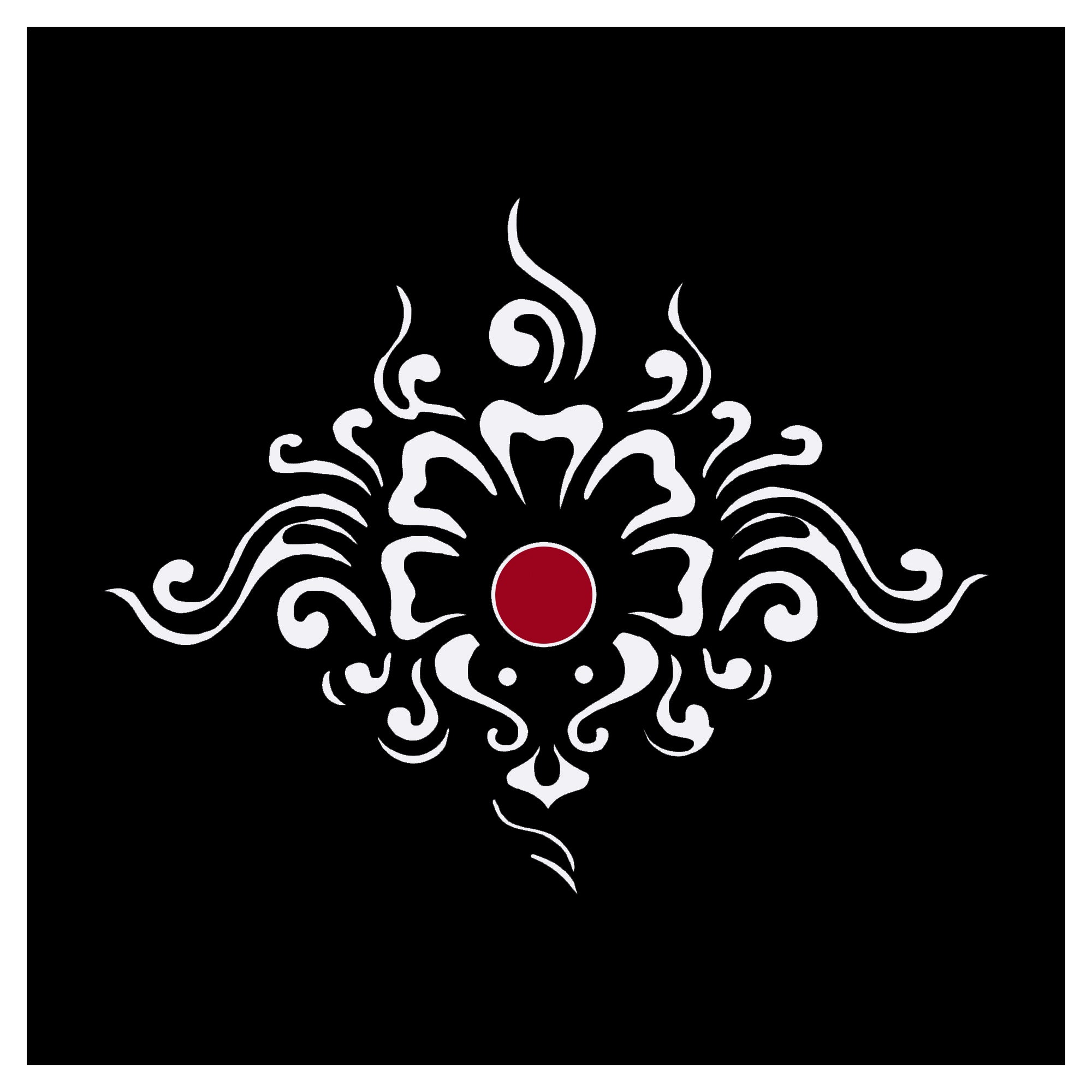 Comet Busters royal floral ornamental bindi featuring intricate white decorative swirls and floral motifs with a bold red center, elegant forehead bindi for weddings, festivals, and traditional wear