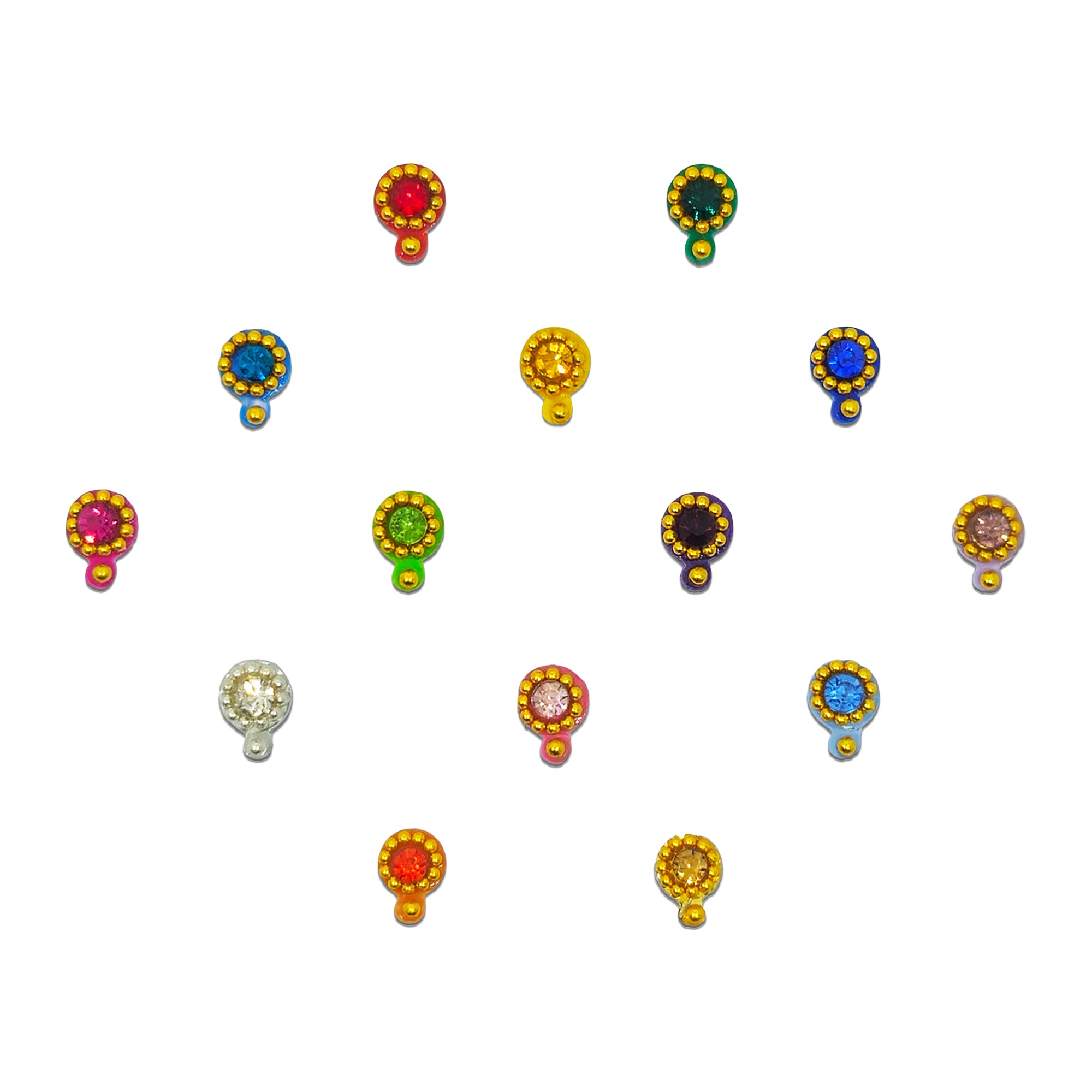 Comet Busters Multicolor designer bindis crystal stones with gold bead 