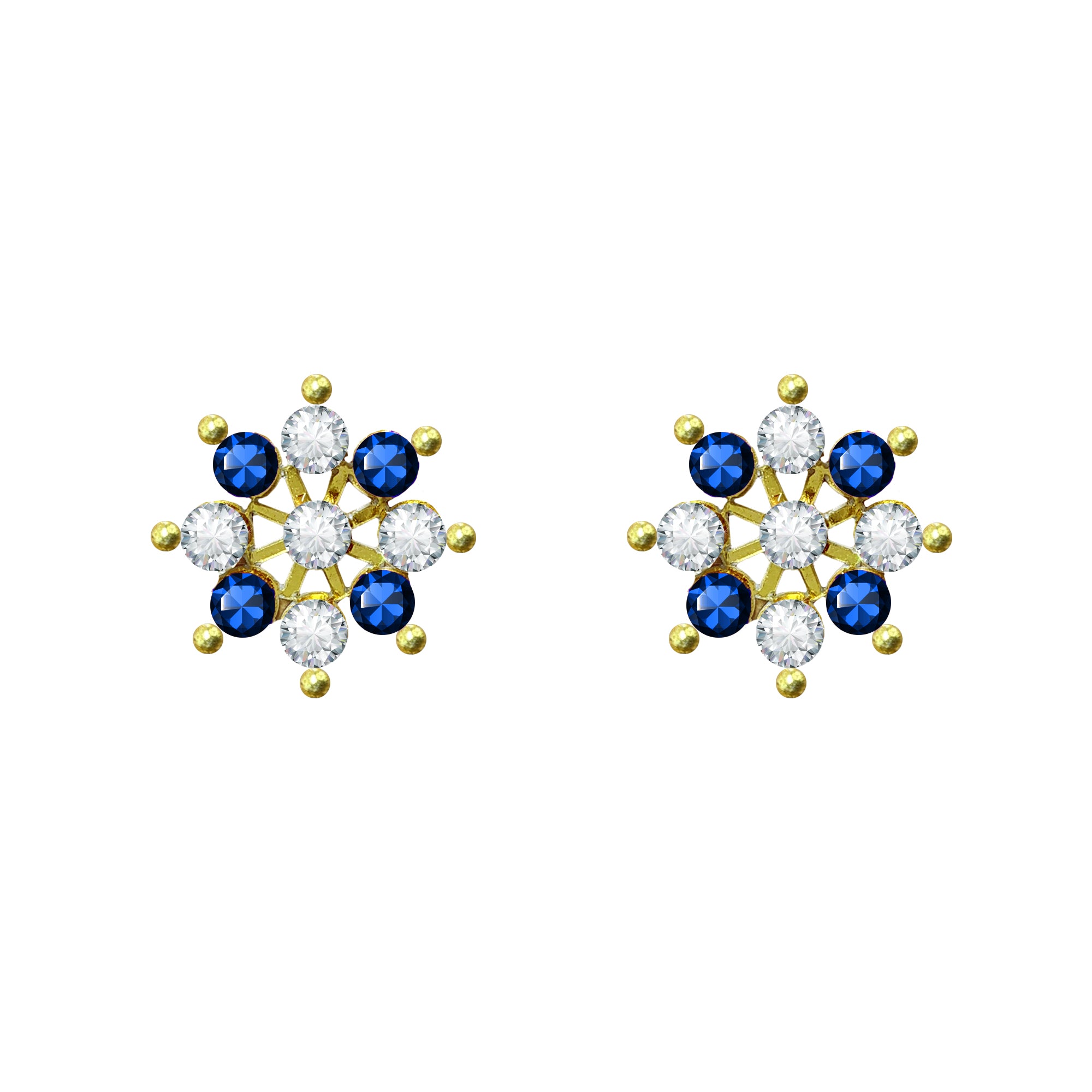 Comet Busters Royal Blue and Clear Crystal Floral Ear Stud with Golden Detailing and Sparkling Rhinestones for Women and Girls