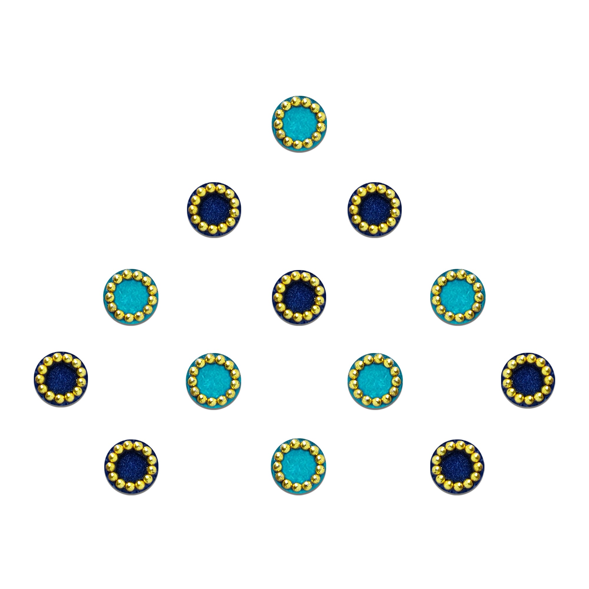 Comet Busters Royal Blue Gold Beaded Round Velvet Bindi featuring premium circular velvet bindis with an elegant gold bead border in rich royal blue. Self-adhesive traditional bindis for women and girls, perfect for daily wear, festive occasions, Navratri