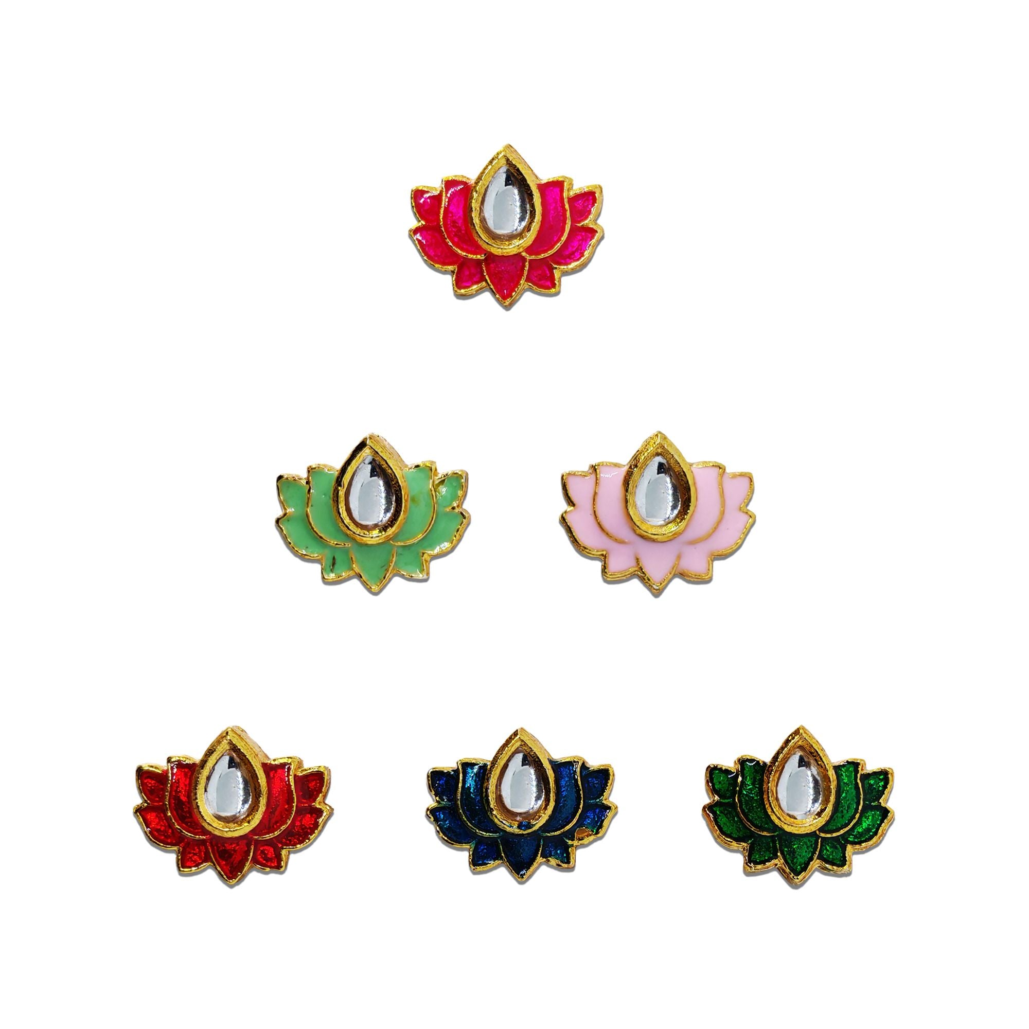 Indira by Comet Busters® Lotus Kundan Designer Bindi Collection | Premium Enamel Stone Velvet Bindis for Women & Girls