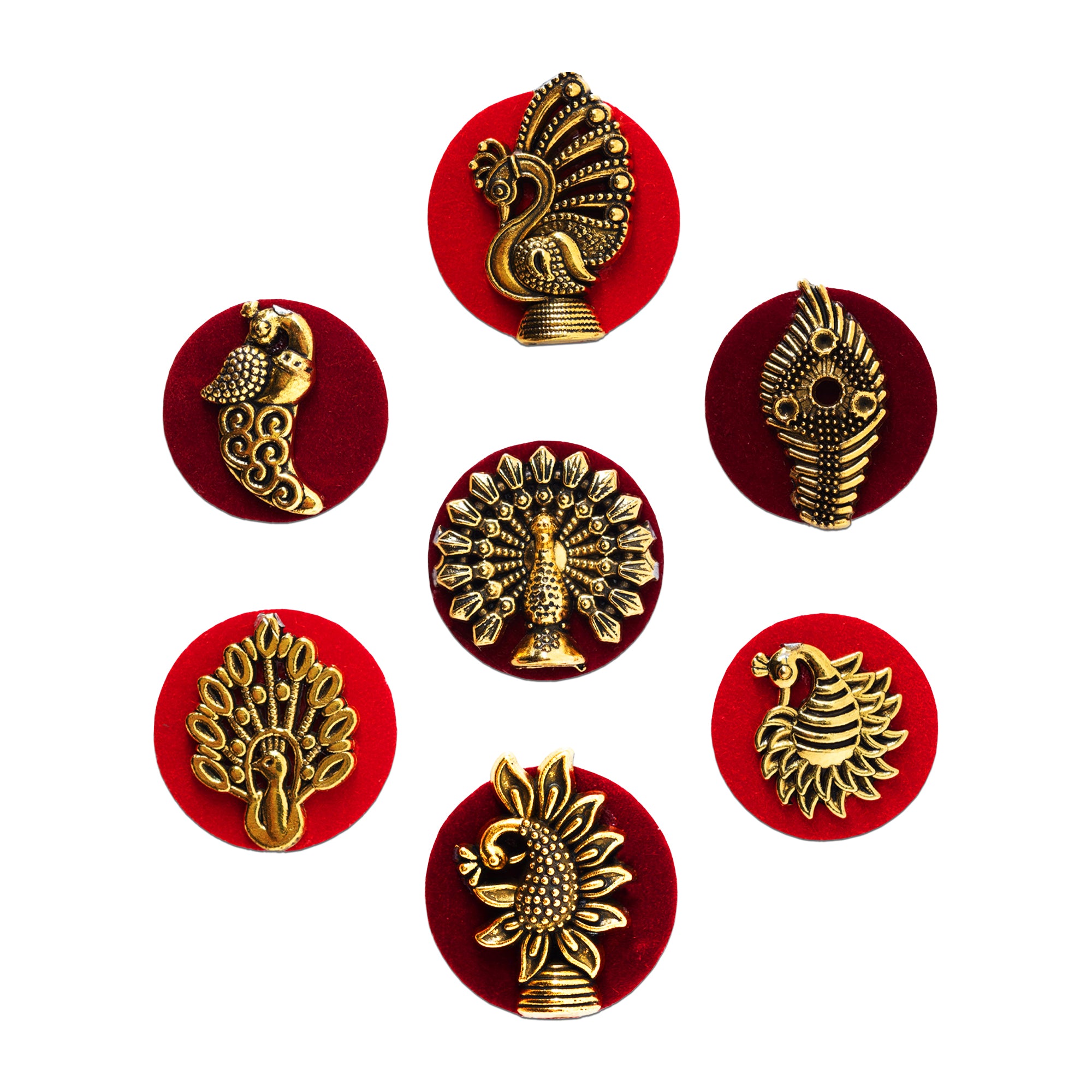 Indira by Comet Busters® Premium Peacock Motif Velvet Bindi | Antique Gold Designer Self-Adhesive Bindis for Women & Girls