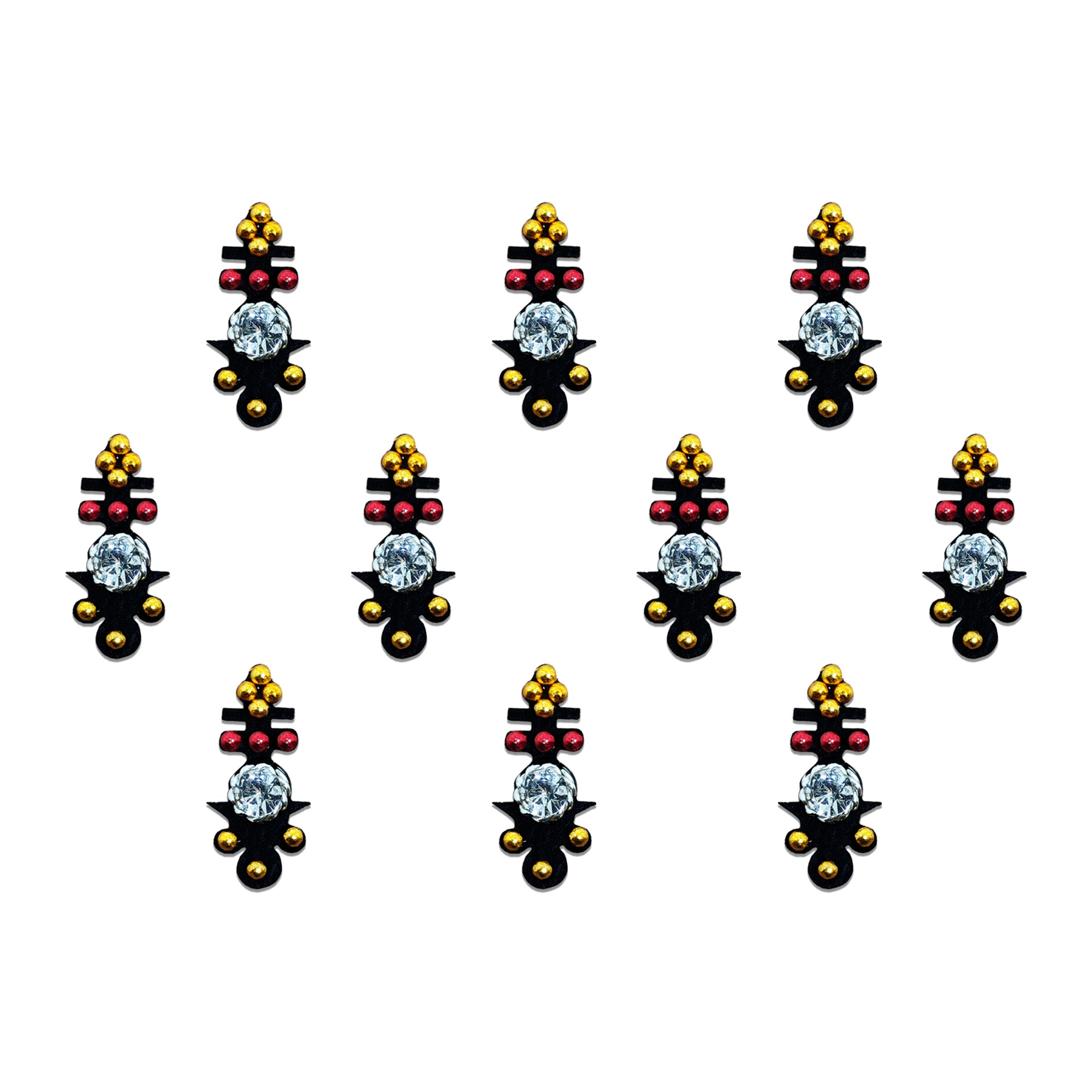 Comet Busters Traditional black bindis with crystal stone and gold bead detailing