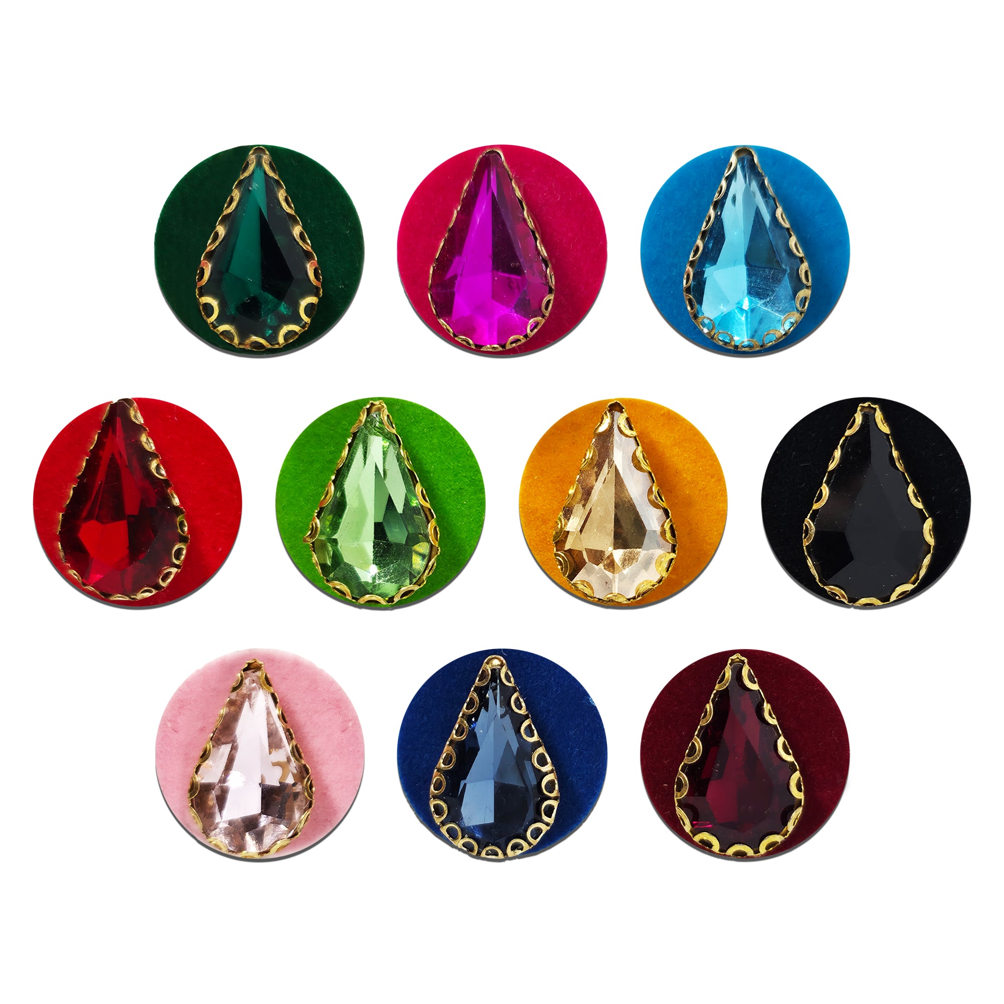 Indira by Comet Busters® Premium Teardrop Crystal Designer Bindi Collection | Large Faceted Stone Velvet Bindis for Women & Girls
