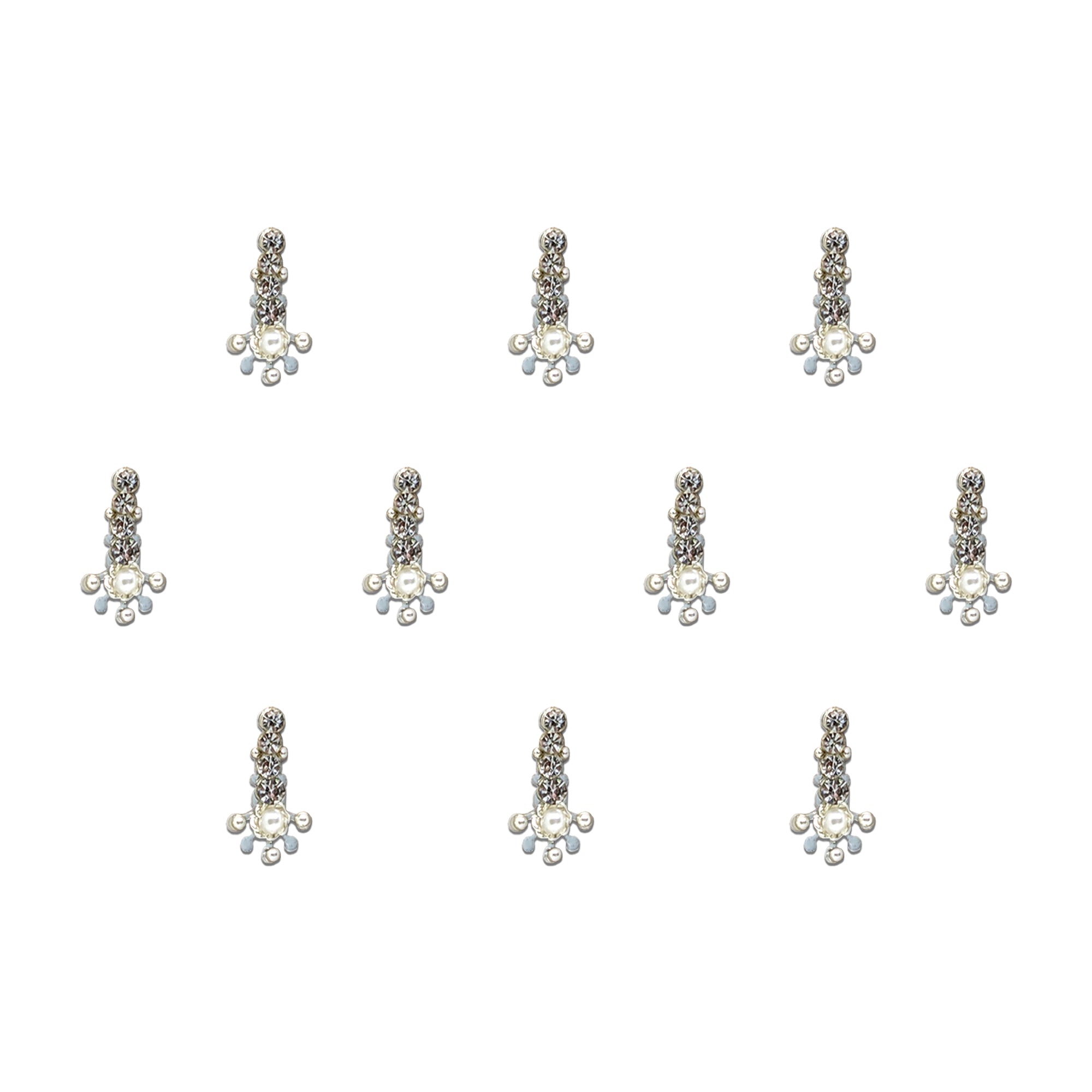 Comet Busters silver pearl and crystal designer bindis with elegant vertical bead design