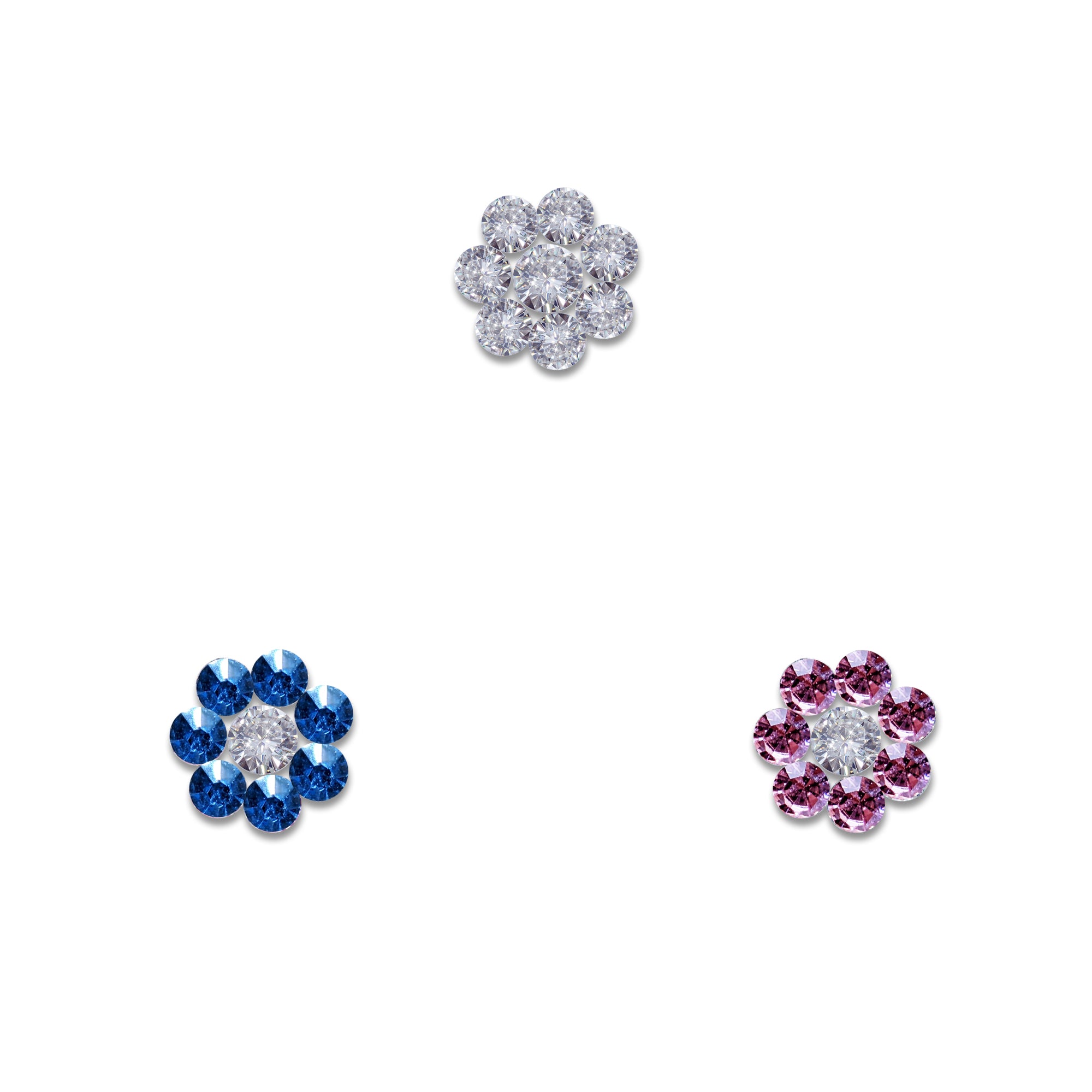 Comet Busters silver floral nose stud with four clear crystal stones and side bead accents for women and girls