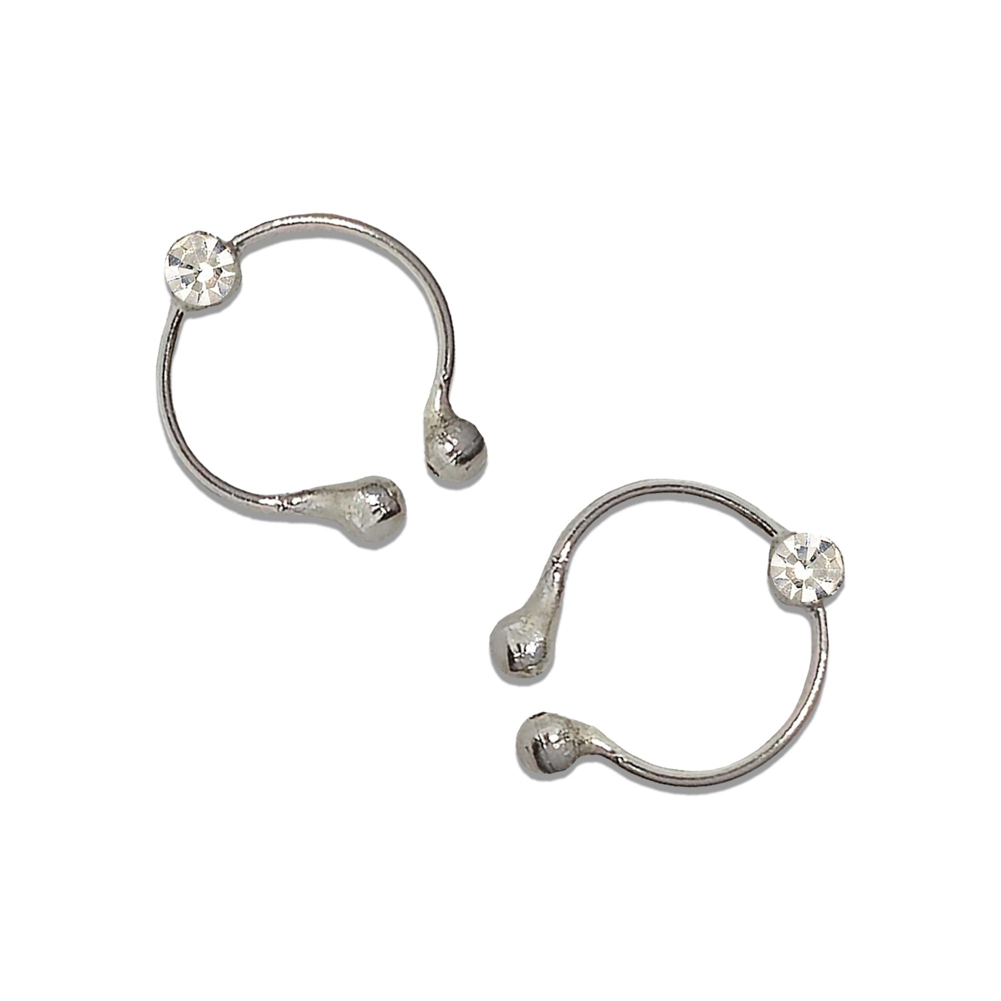 Comet Busters silver-tone adjustable nose ring featuring a sparkling clear crystal accent with a minimal open-hoop design for an elegant everyday look.