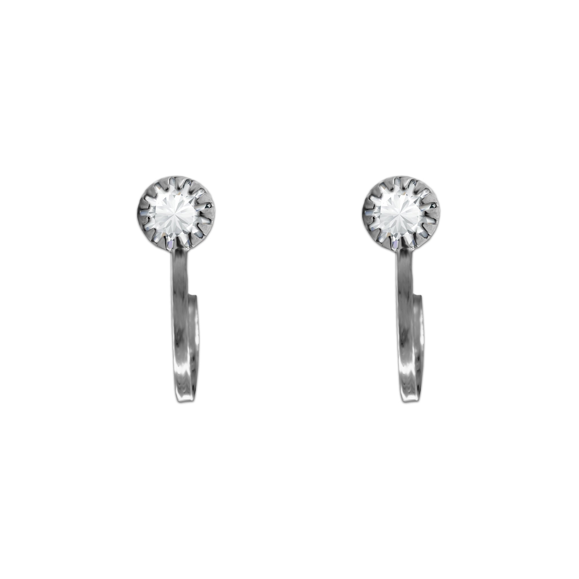 Comet Busters silver-tone round nose stud featuring a brilliant clear crystal centerpiece with a sleek circular setting and curved clip-on design, perfect for elegant everyday and festive looks.