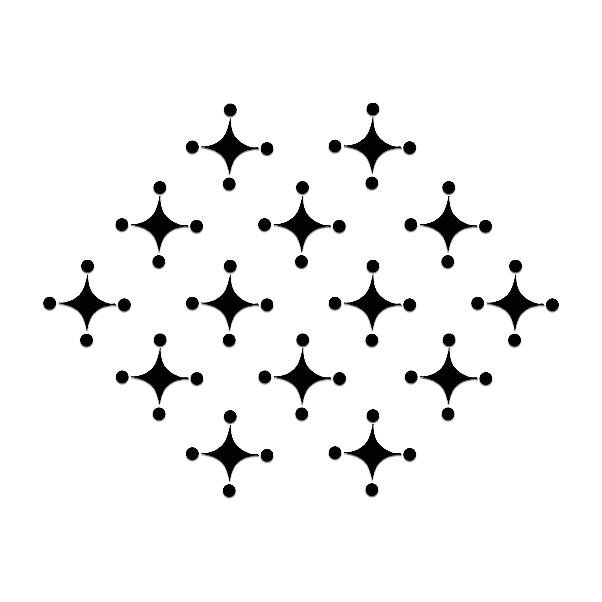 Black celestial-inspired designer bindi featuring a four-point star motif with surrounding dot accents, elegant stick-on forehead accessory for ethnic and contemporary wear.
