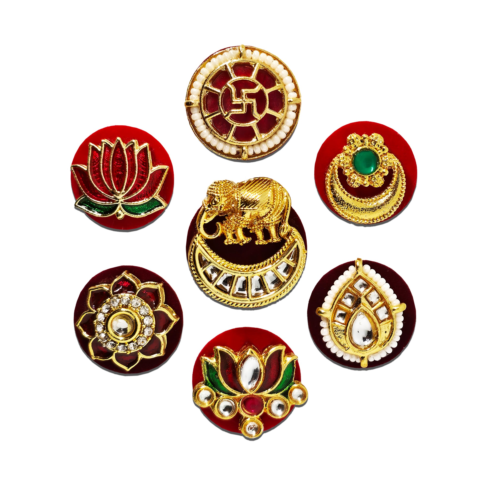 Indira by Comet Busters® Premium Auspicious Designer Bindi Collection | Lotus, Elephant, Swastik & Kundan Traditional Velvet Bindis for Women & Girls