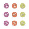 Indira Spiritual Bindis – Premium Designer Multicolor Pastel Velvet Om Shree Swastik Bindis (15mm)- 9 Round Bindis Forehead Stickers for Women & Girls (INDI032)