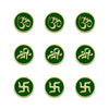 Indira Spiritual Bindis – Premium Designer Green Velvet Om Shree Swastik Bindis (15mm)- 9 Round Bindis Forehead Stickers for Women & Girls (INDI017)