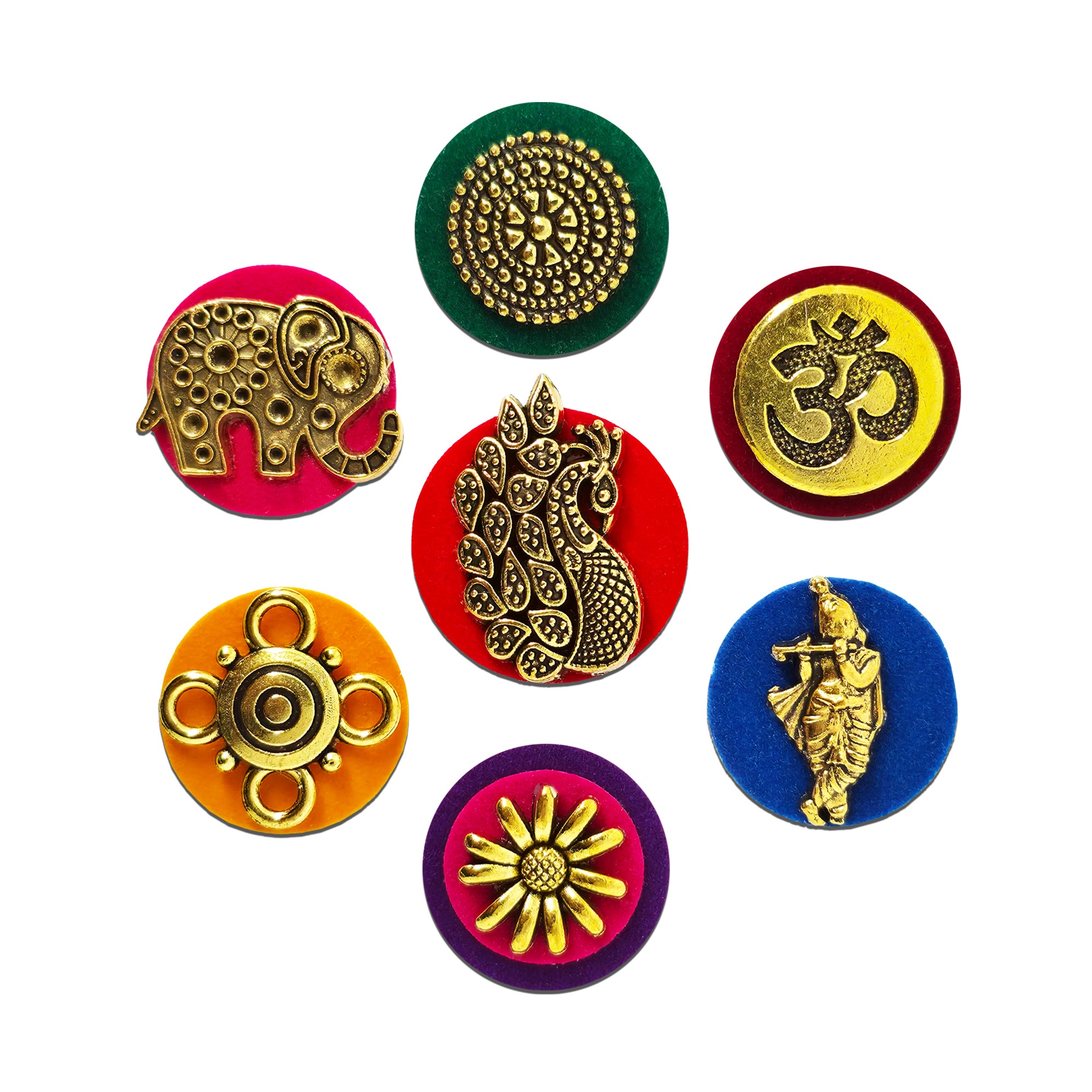 Indira by Comet Busters® Premium Spiritual Motif Designer Bindi Collection | Om, Peacock, Elephant, Krishna & Floral Traditional Velvet Bindis for Women & Girls