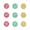 Indira Spiritual Bindis – Premium Designer Multicolor Pastel Velvet Om Shree Swastik Bindis (15mm)- 9 Round Bindis Forehead Stickers for Women & Girls (INDI031)