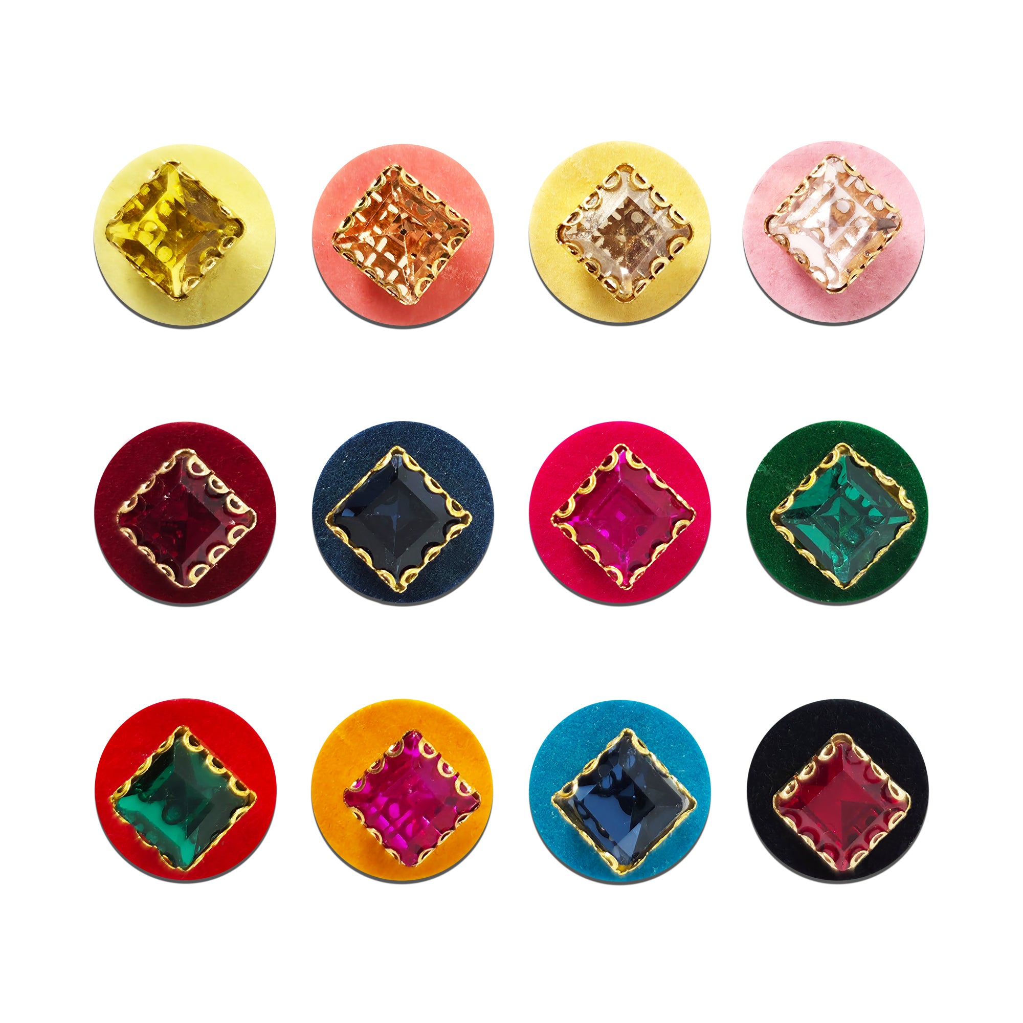Indira by Comet Busters® Premium Princess Cut Crystal Designer Bindi Collection | Square Faceted Gemstone Velvet Bindis for Women & Girls