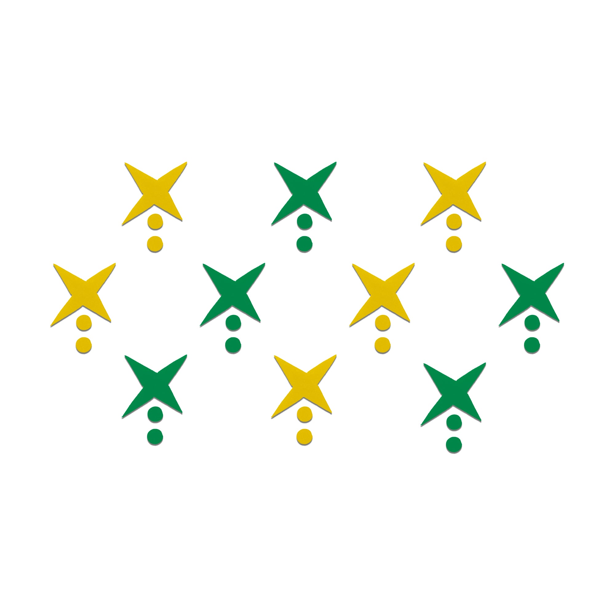 Comet Busters Star Designer Bindi featuring green and mustard yellow four-point star-shaped bindis paired with two matching round accent dots. Soft velvet finish, self-adhesive, lightweight, and comfortable to wear. Ideal for women and girls for festivals, Navratri, Diwali, weddings, Garba, cultural events, temple visits, dance performances, and everyday ethnic wear.