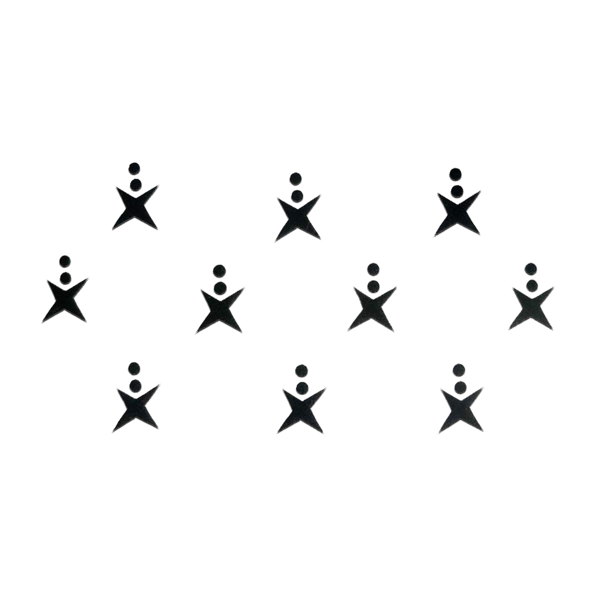Comet Busters Star Shape Black Designer Bindi Collection featuring 10 self-adhesive black star-shaped bindis with dual dot accents. Minimalist forehead bindis for women and girls, perfect for daily wear, casual styling, ethnic outfits, festivals, dance performances, parties, and contemporary Indo-western fashion.