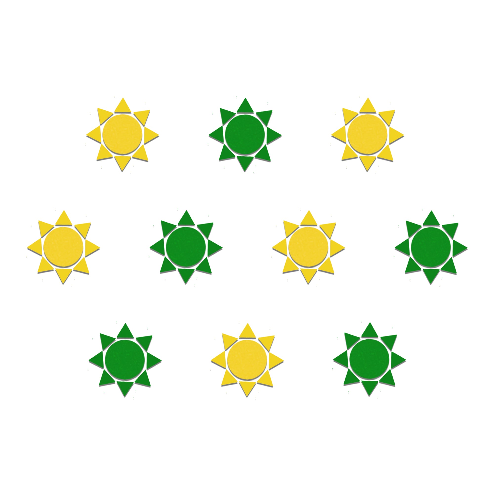 Comet Busters Sunburst Designer Velvet Bindi featuring green and mustard yellow self-adhesive velvet bindis with a round center surrounded by eight pointed sun rays. Soft velvet finish, lightweight, skin-friendly, and comfortable to wear. Perfect for women and girls for Navratri, Diwali, weddings, pooja, temple visits, Garba, classical dance performances, festive celebrations, and everyday traditional ethnic wear.