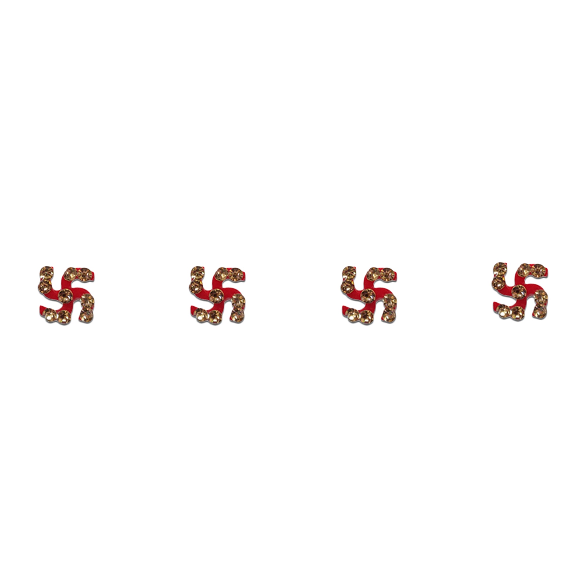 Comet Busters red Swastik designer bindis featuring a sacred Swastik symbol with a sparkling crystal center, self-adhesive spiritual bindis for women and girls.