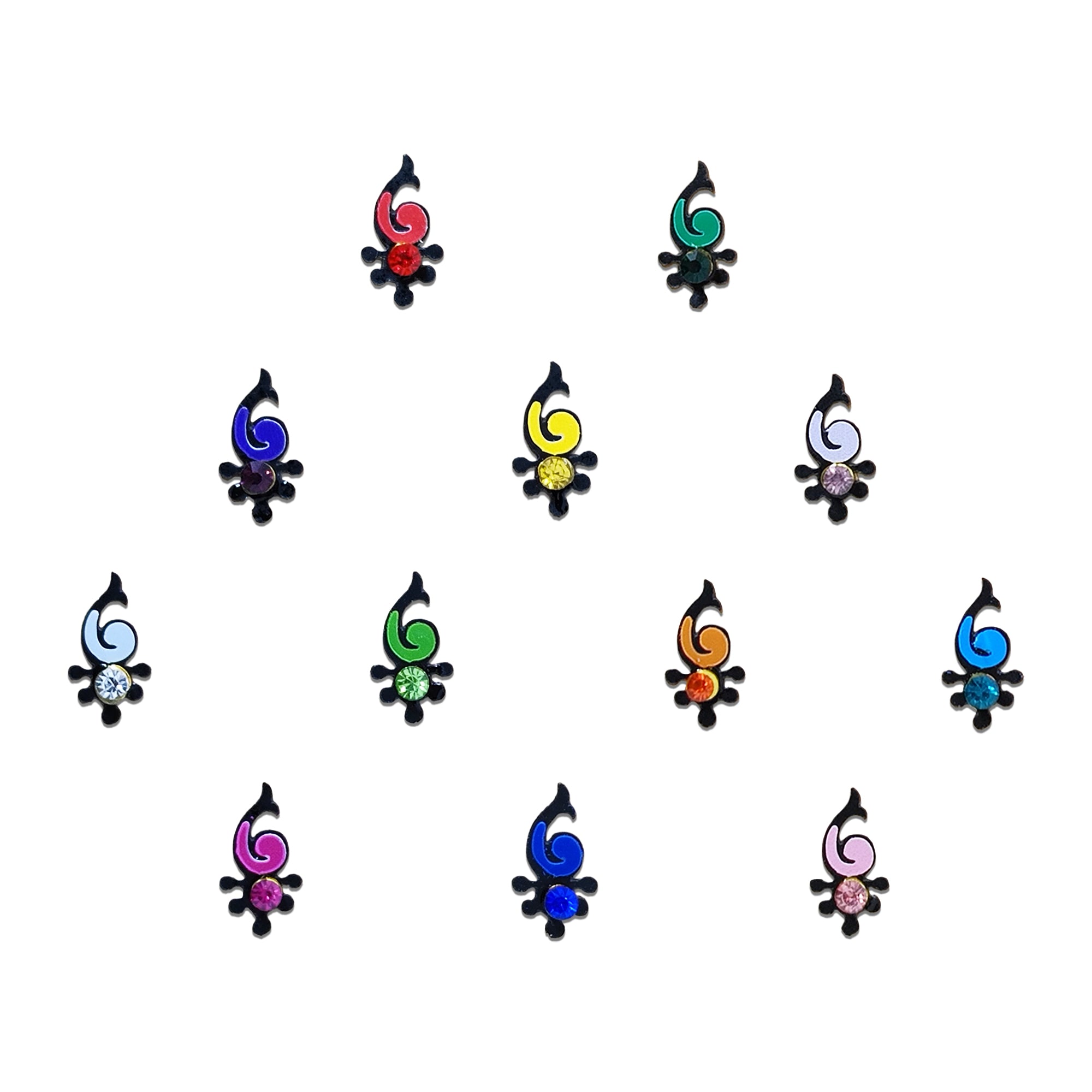 Comet Busters Swirl pattern designer bindis in vibrant assorted colors