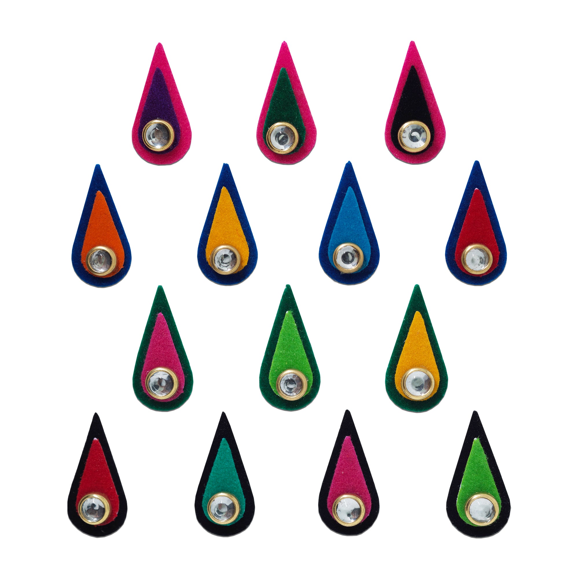 Indira by Comet Busters® Premium Multicolor Teardrop Velvet Stone Bindi | Designer Self-Adhesive Bindis for Women & Girls