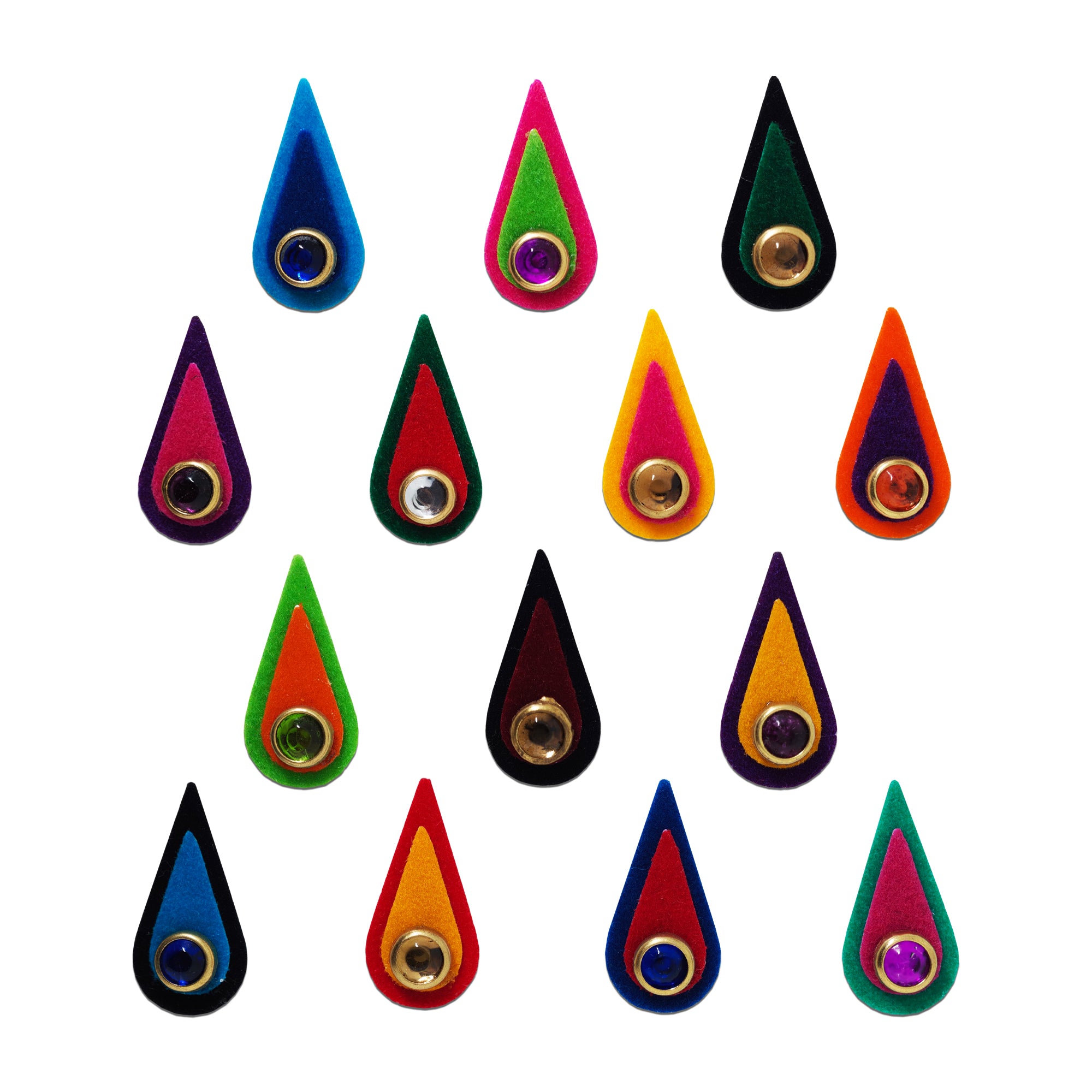 Indira by Comet Busters® Premium Multicolor Teardrop Velvet Stone Bindi | Minimal Designer Drop Bindis for Women & Girls