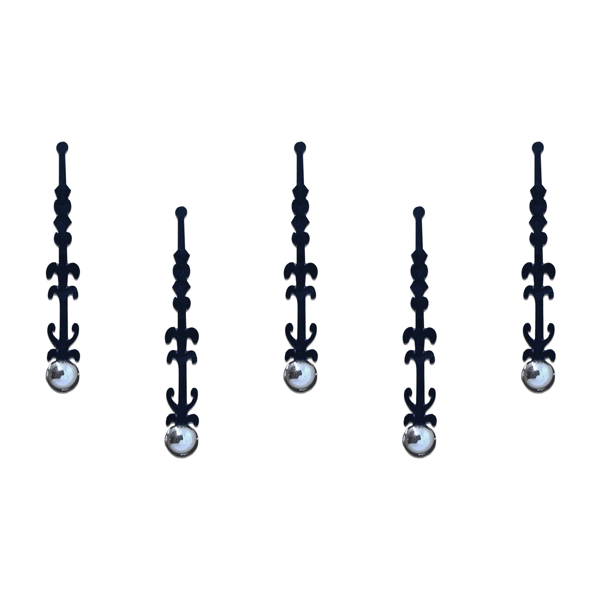 Comet Busters handcrafted black vertical designer bindi showcasing a stylish geometric motif with silver stone for sarees, lehengas, salwar suits, and kurtis.