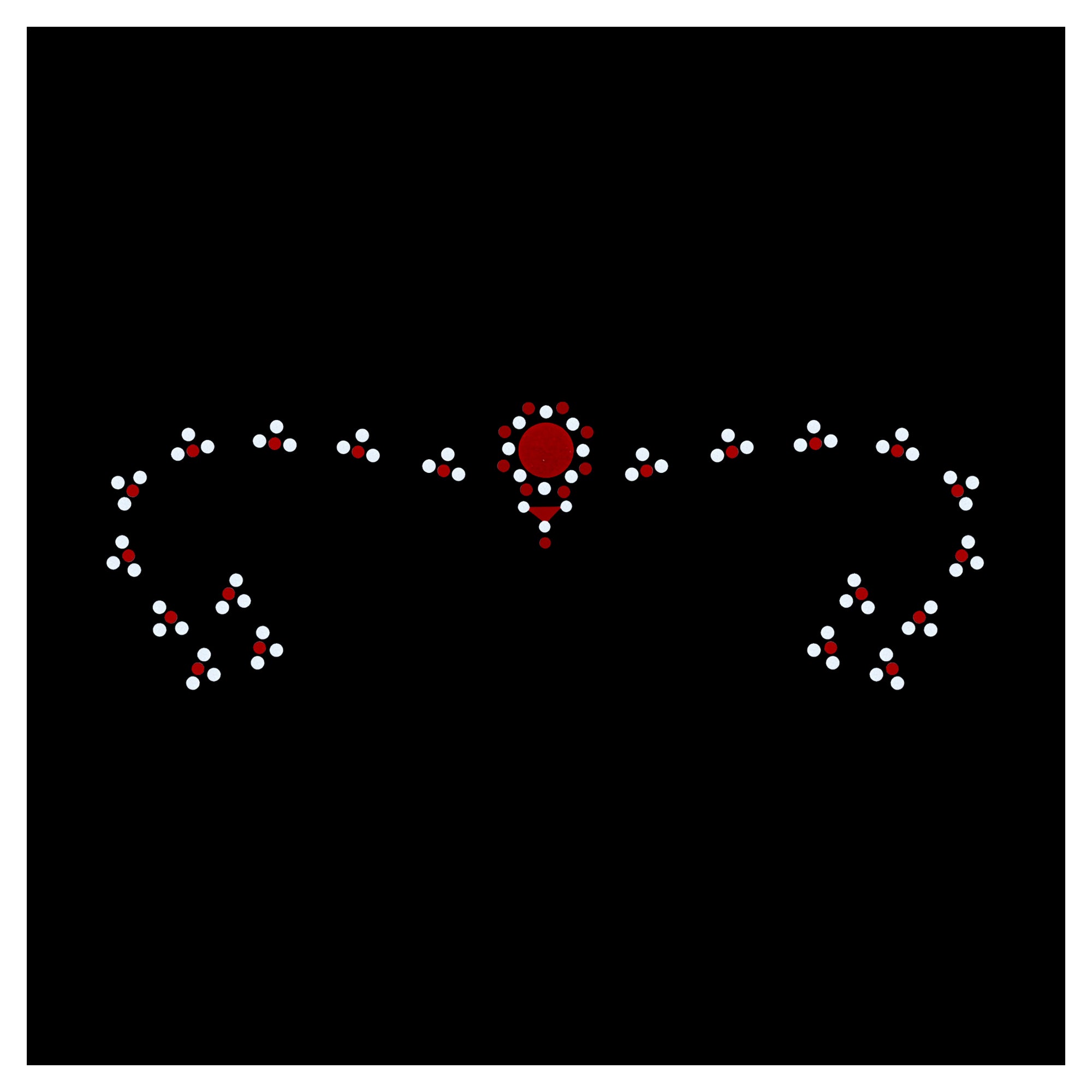 Comet Busters traditional red and white chain bindi set featuring a central round bindi with decorative side patterns for festive and bridal wear.
