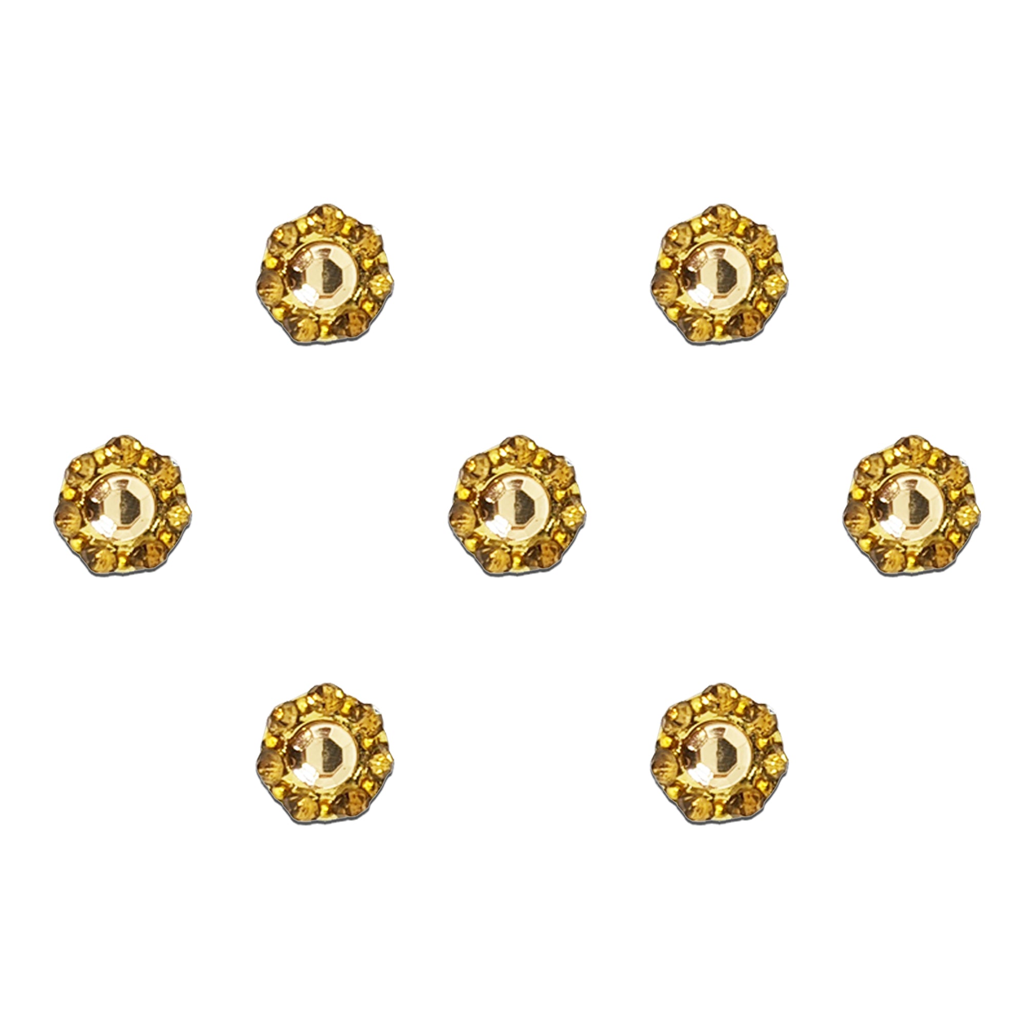 Comet Busters golden round bindis with sparkling crystal stone detailing in a premium mini designer style for festive and ethnic wear.