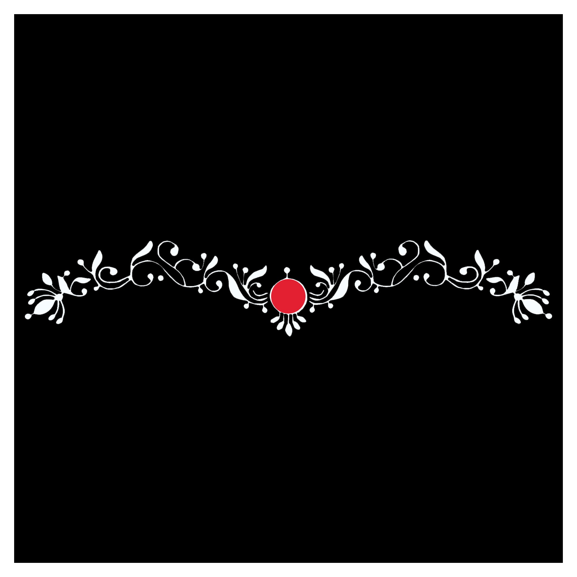 Comet Busters designer forehead bindi featuring an elegant white floral vine pattern with delicate scrollwork and a prominent red circular centerpiece. Self-adhesive decorative bindi ideal for bridal wear, weddings, festivals, dance performances, and traditional Indian attire.
