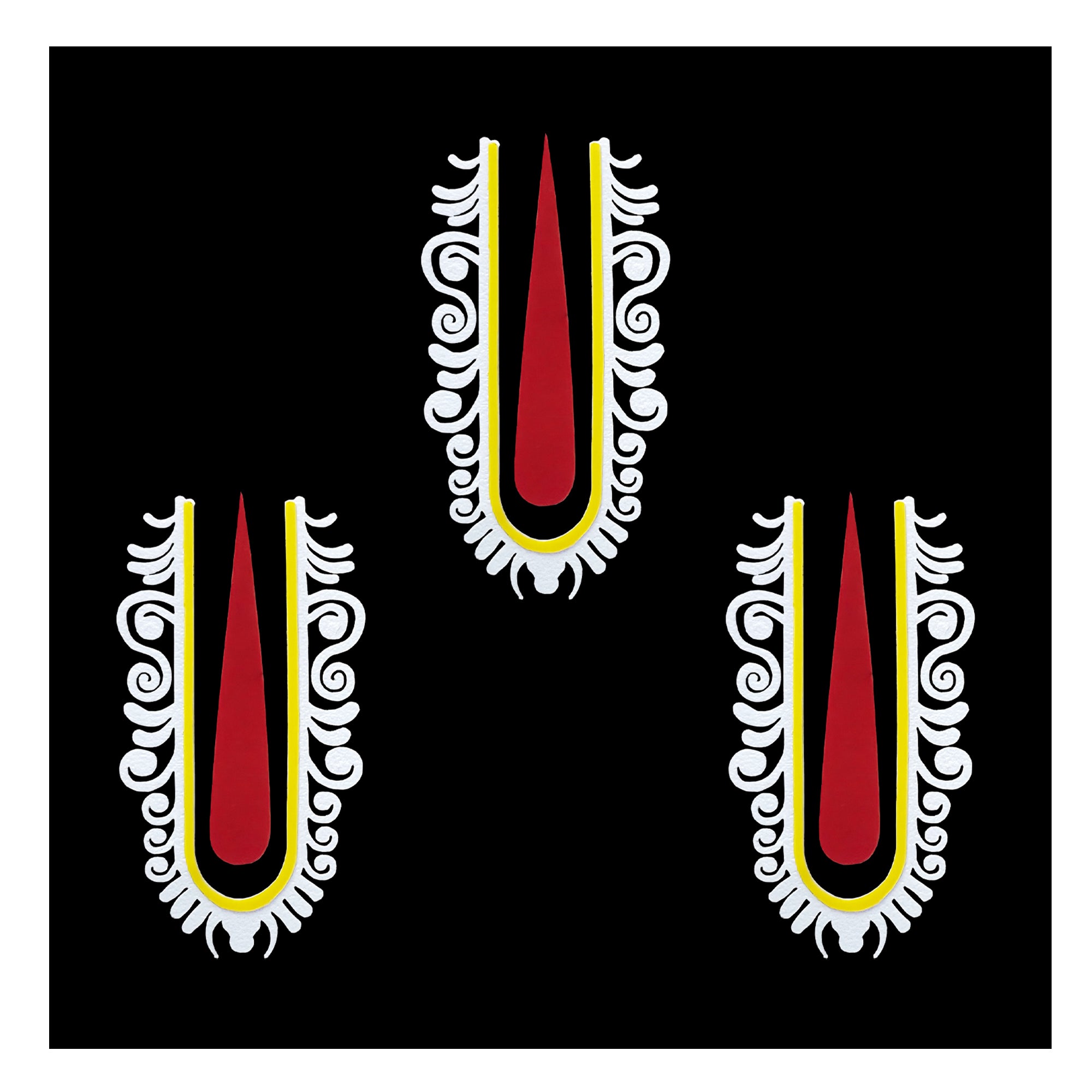 Comet Busters Traditional Red and White U-Shaped Tilak Bindi with yellow detailing and ornate decorative side patterns for women and girls