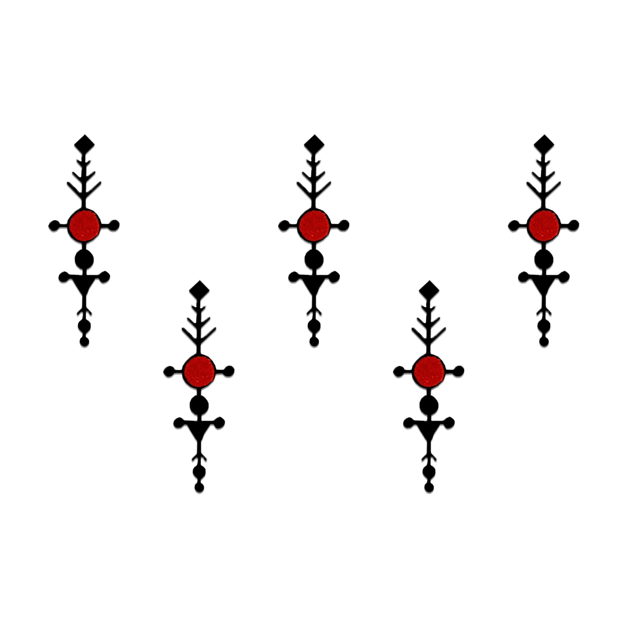 Comet Busters premium red tribal arrow designer bindi with minimalist ethnic pattern and geometric long style for festive and contemporary styling.