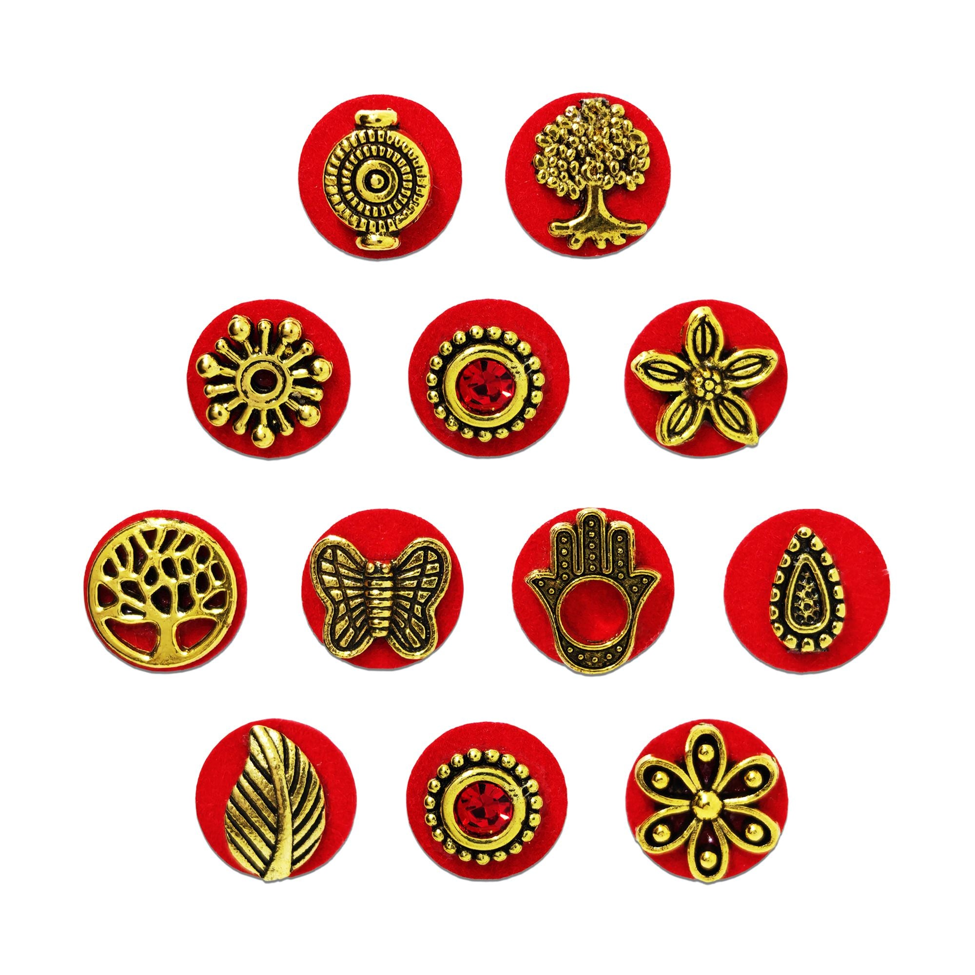 Indira by Comet Busters® Nature & Sacred Symbols Designer Bindi Collection | Premium Antique Gold Velvet Bindis for Women & Girls