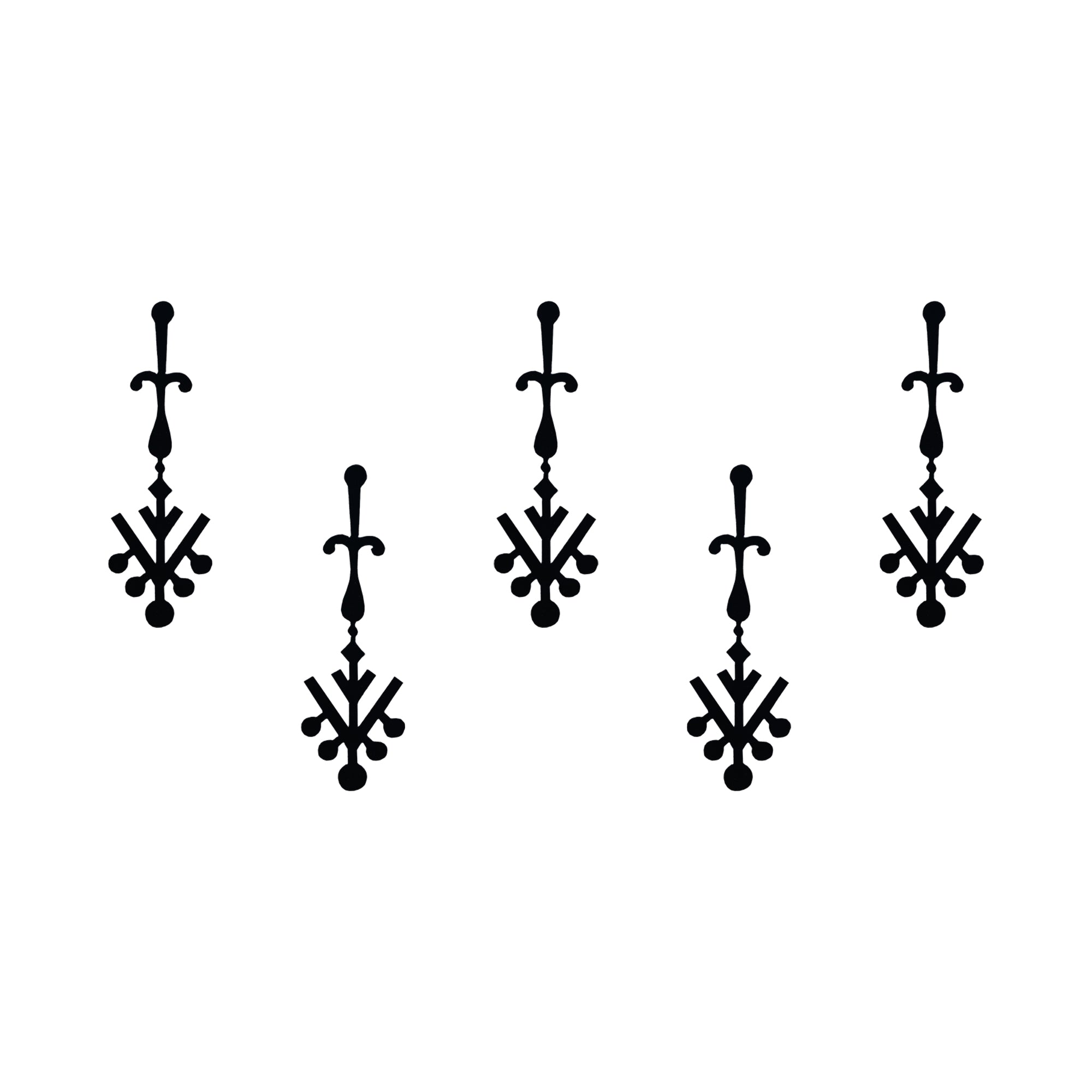 Comet Busters Tribal Arrow Abstract Black Bindi featuring a sleek vertical tribal-inspired design with an elegant stem, geometric arrow motif, and decorative dot accents in a matte black finish. Premium self-adhesive designer bindis for women and girls, ideal for festive occasions, weddings, cultural events, classical dance, temple visits, parties, and Indo-western or traditional ethnic wear.
