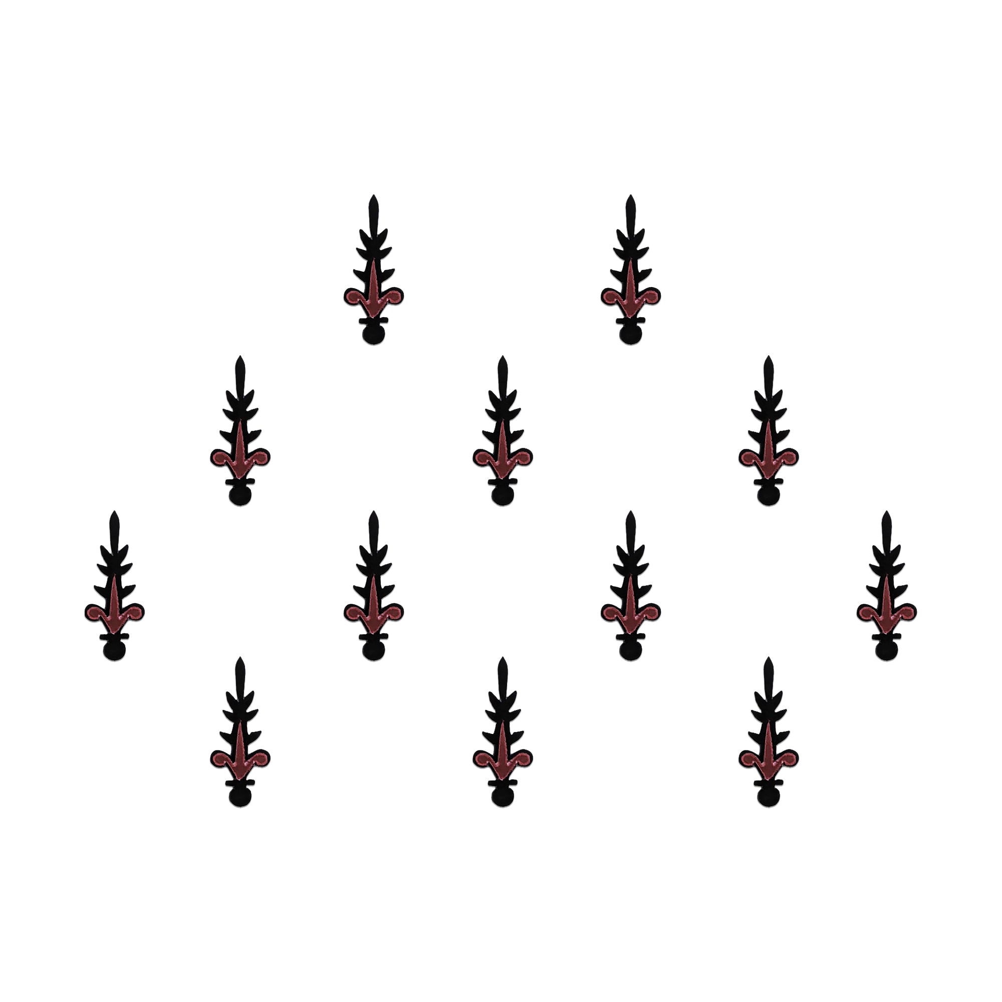 Comet Busters gothic tribal designer bindis featuring elongated black and maroon artistic motifs with abstract ethnic detailing arranged on a light background for a bold fusion-inspired traditional look.