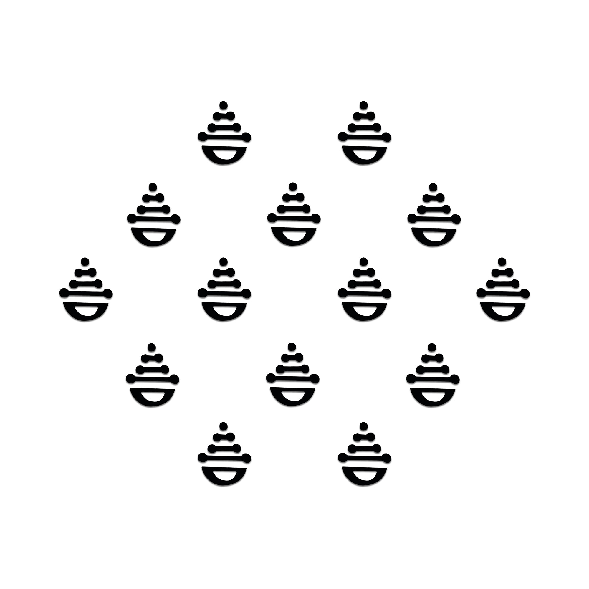 Black tribal designer bindi featuring layered horizontal dot-ended lines with a curved semicircle base in an abstract geometric ethnic pattern, suitable for festive and fusion styling.