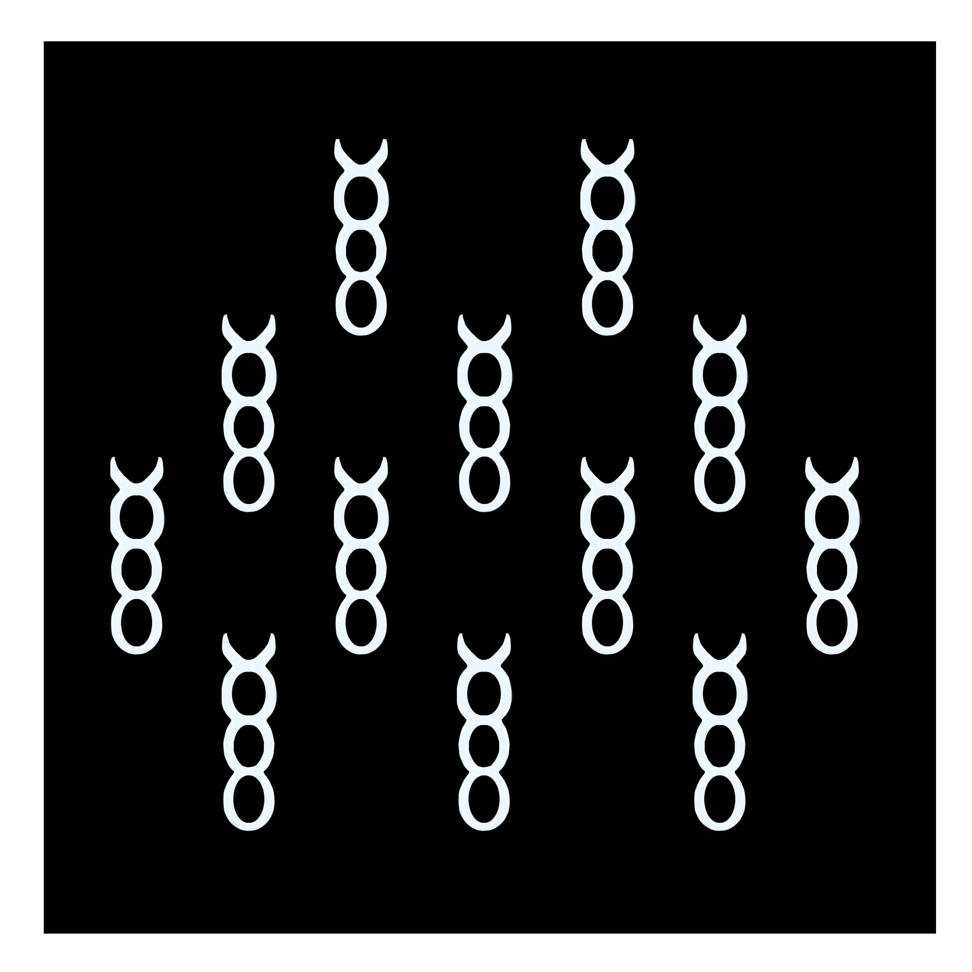 Comet Busters tribal loop chain bindis featuring bold white linked oval motifs on a black background, inspired by contemporary tribal and geometric forehead art for festive, fusion, and cultural styling.