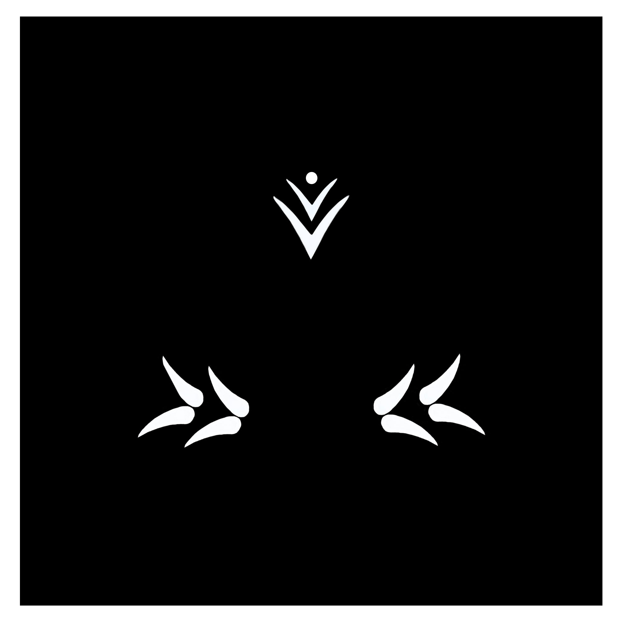 Comet Busters tribal trishul forehead bindis featuring bold white abstract trident-inspired motifs on a black background, designed for festive, spiritual, cultural, and artistic ethnic styling.