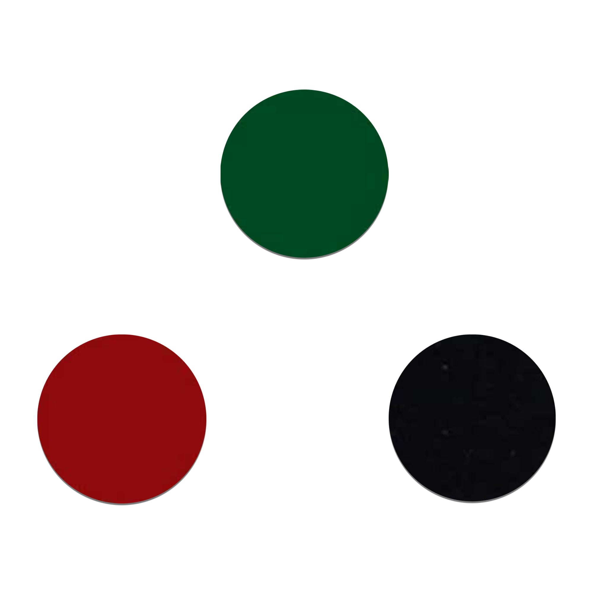 Comet Busters Tricolor Velvet Round Bindis featuring green, red, and black circular bindis in a classic plain design. Soft velvet finish reusable forehead stickers for women and girls, suitable for daily wear, traditional outfits, festive occasions, and ethnic styling.