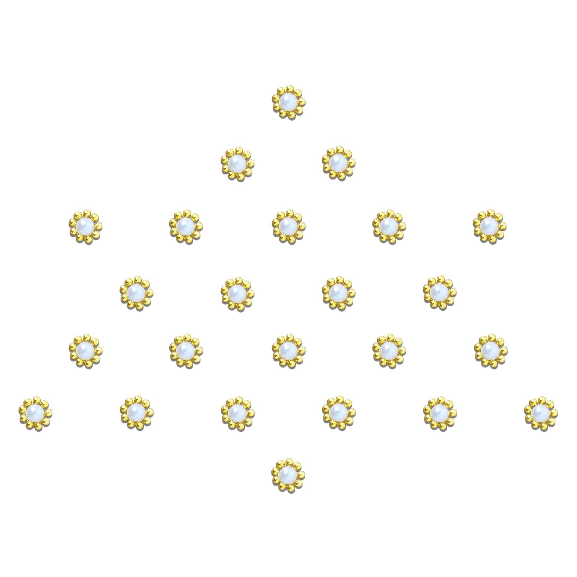 Comet Busters White Pearl Floral Designer Bindi with Gold Bead Border