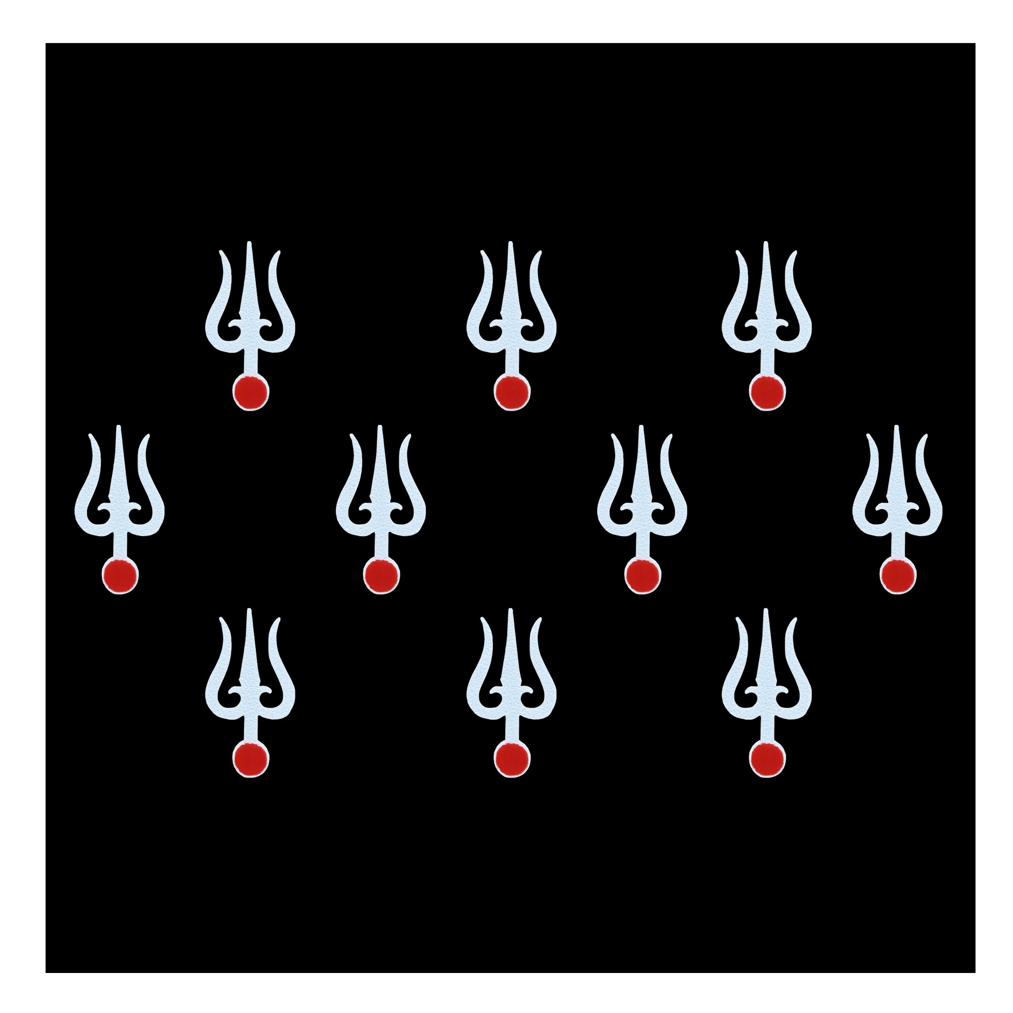 Comet Busters white Trishul design bindi with red dot, traditional spiritual forehead sticker for women and girls