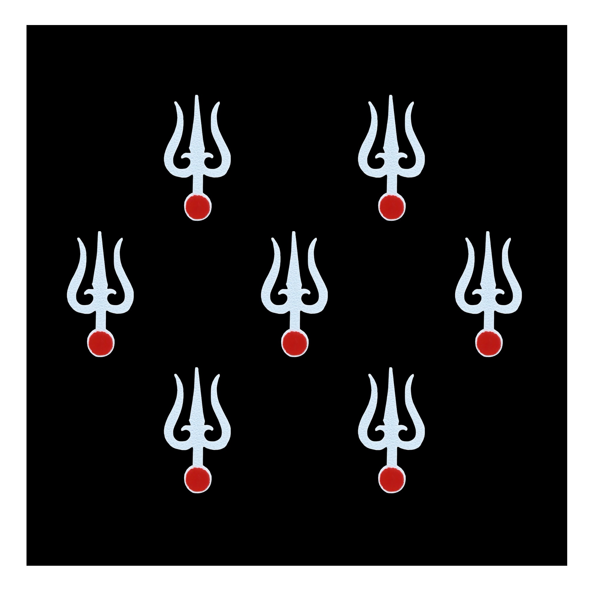 Comet Busters white Trishul design bindi with red dot, traditional spiritual forehead sticker for women and girls