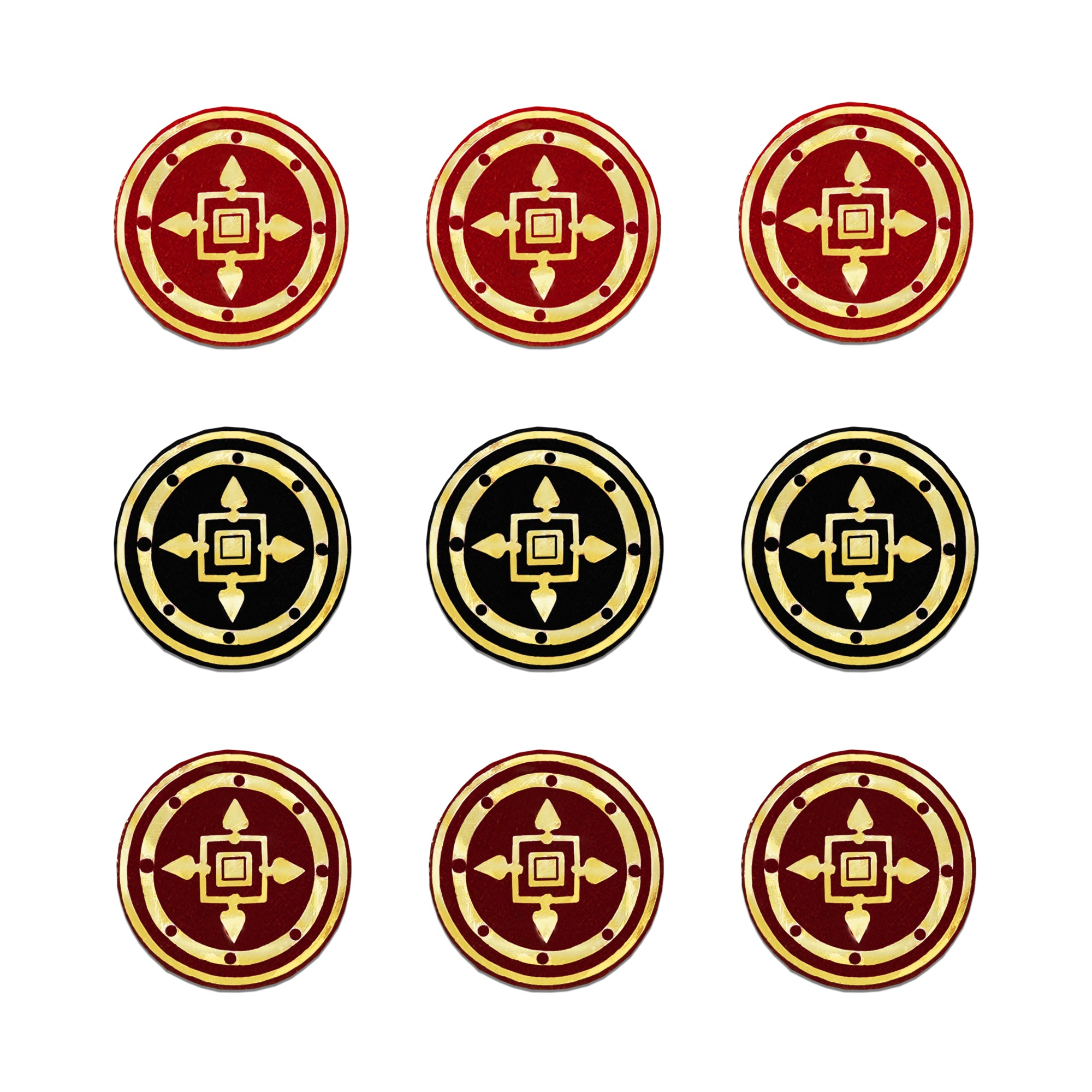 Comet Busters Vastu Yantra Designer Bindi Sheet featuring premium red and black sacred geometric bindis with gold detailing. Self-adhesive spiritual forehead bindis for women and girls, ideal for festive wear, temple visits, Navratri, Diwali, cultural events, traditional outfits, and daily ethnic styling.