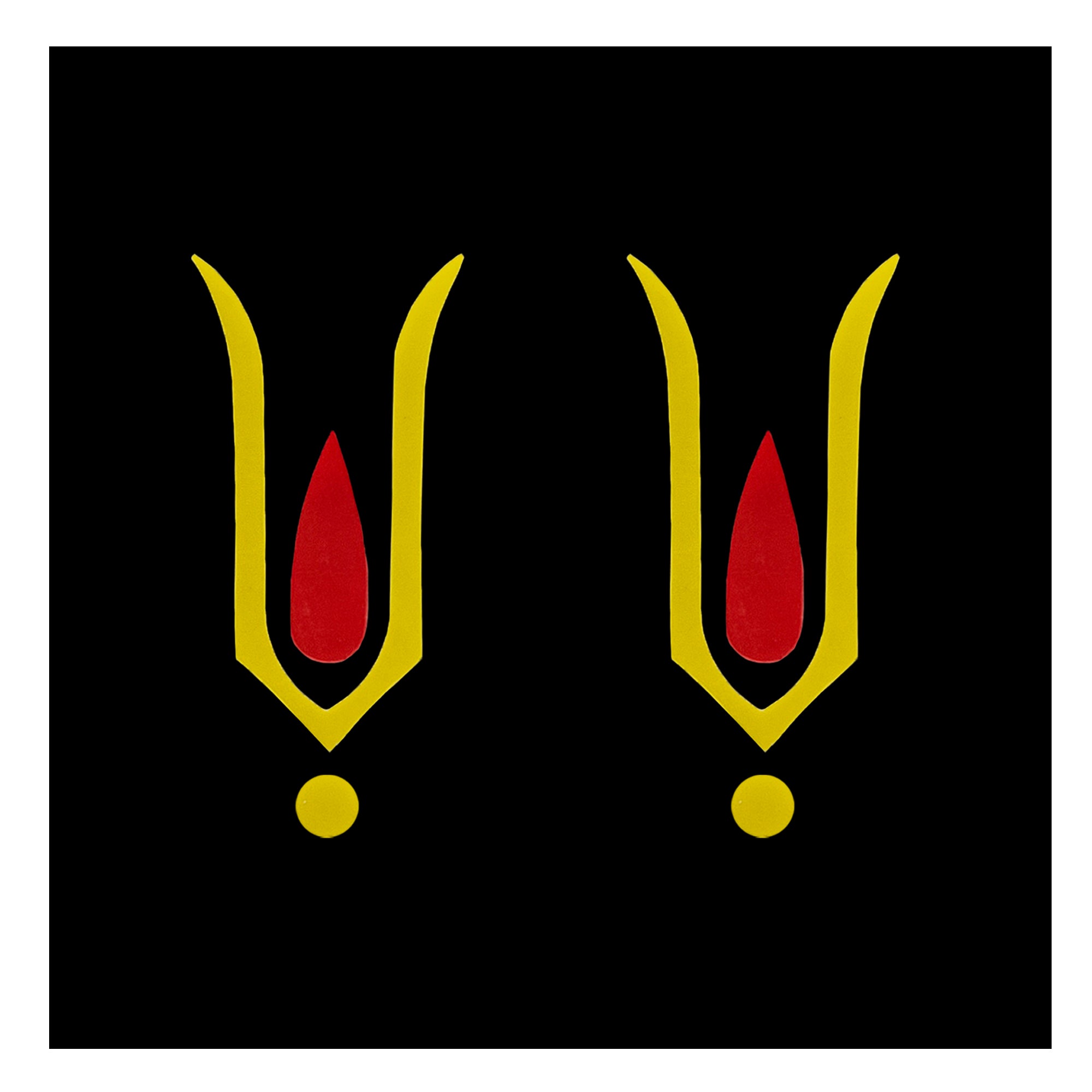 Comet Busters yellow U-shaped Vaishnav tilak bindi with red center and yellow dot, traditional spiritual design for women and girls