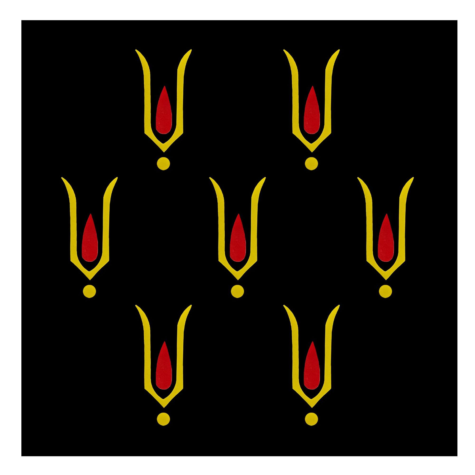 Comet Busters yellow and red Vaishnav Tilak design bindi sticker set for women and girls, traditional spiritual forehead bindi for festive and devotional occasions.