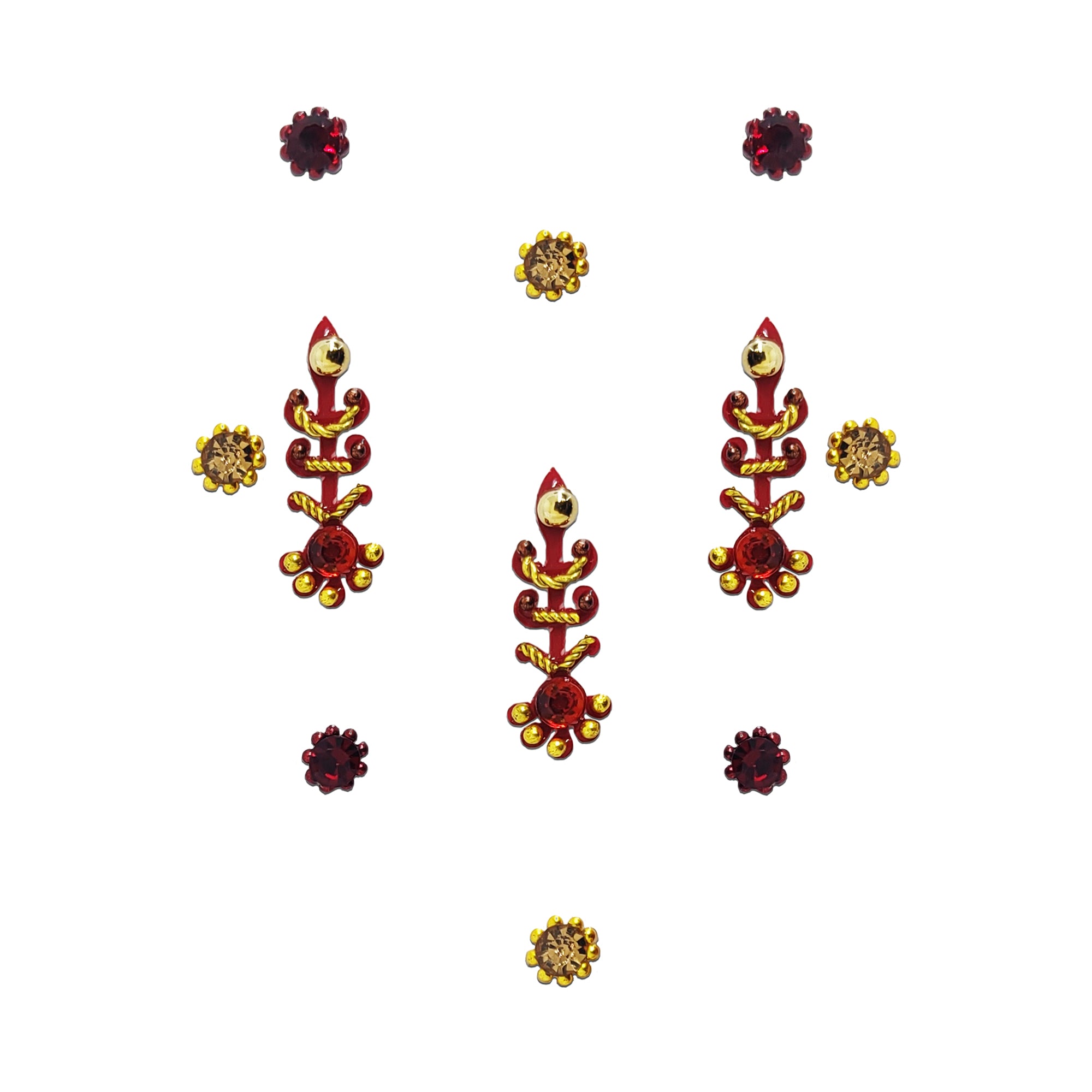 comet buster big goldan and maroon diamond bindi
