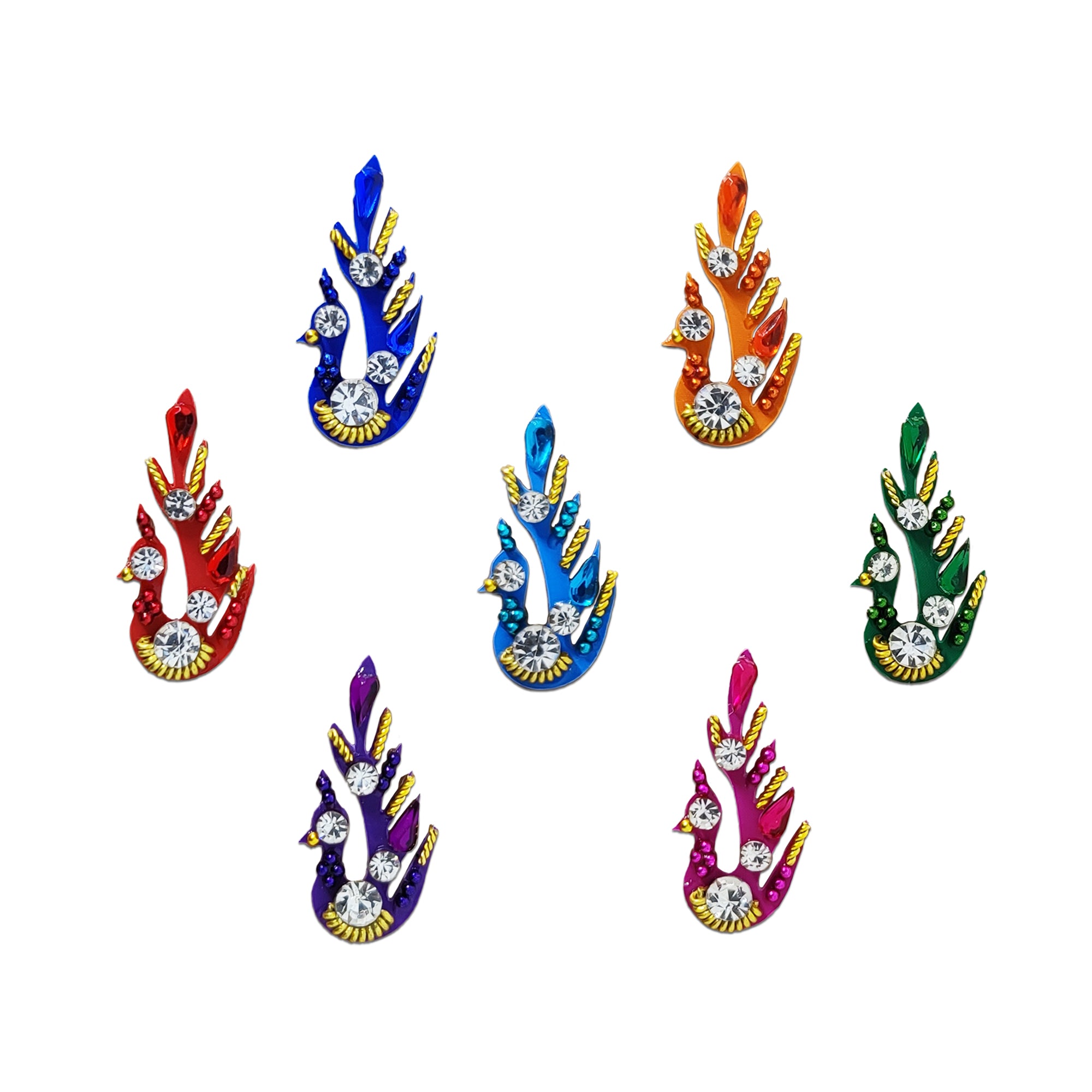 comet buster  peacock shape with diamond  multicolour bindi
