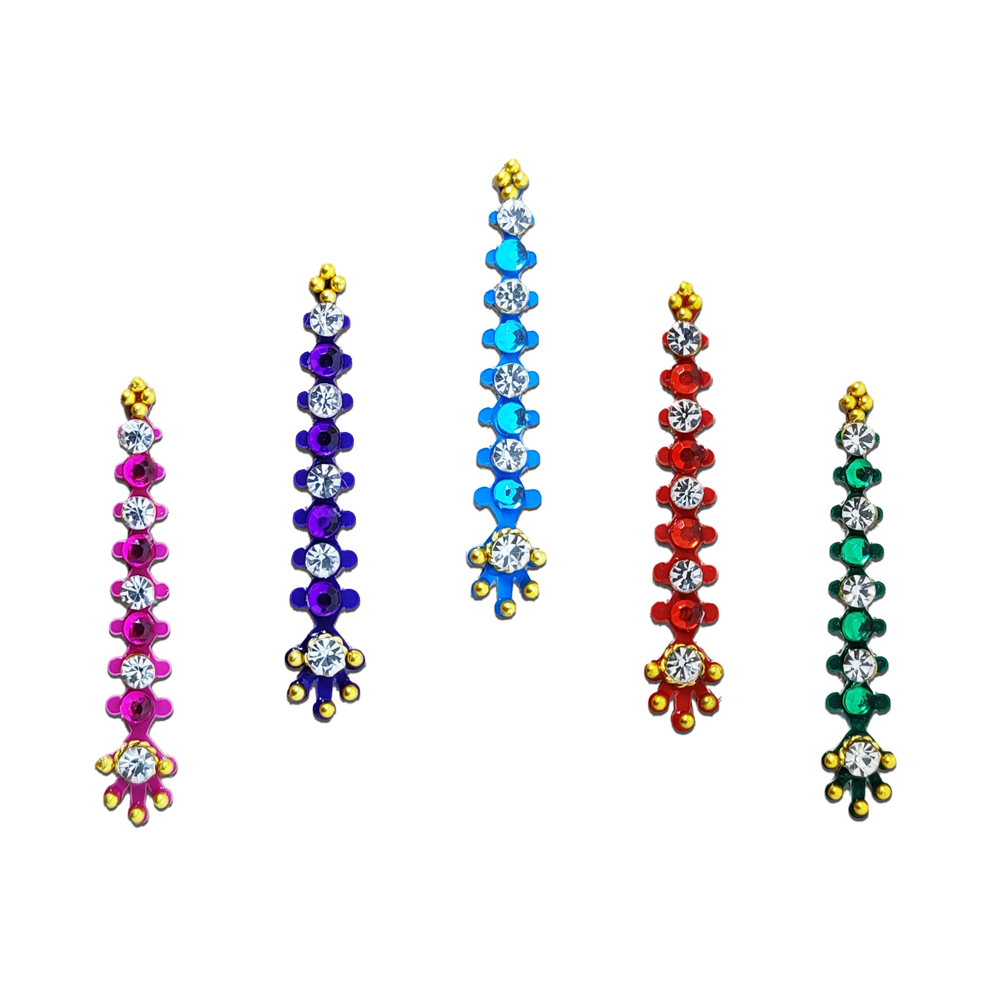comet buster long multicolor goldan pearl silver diamond bindi